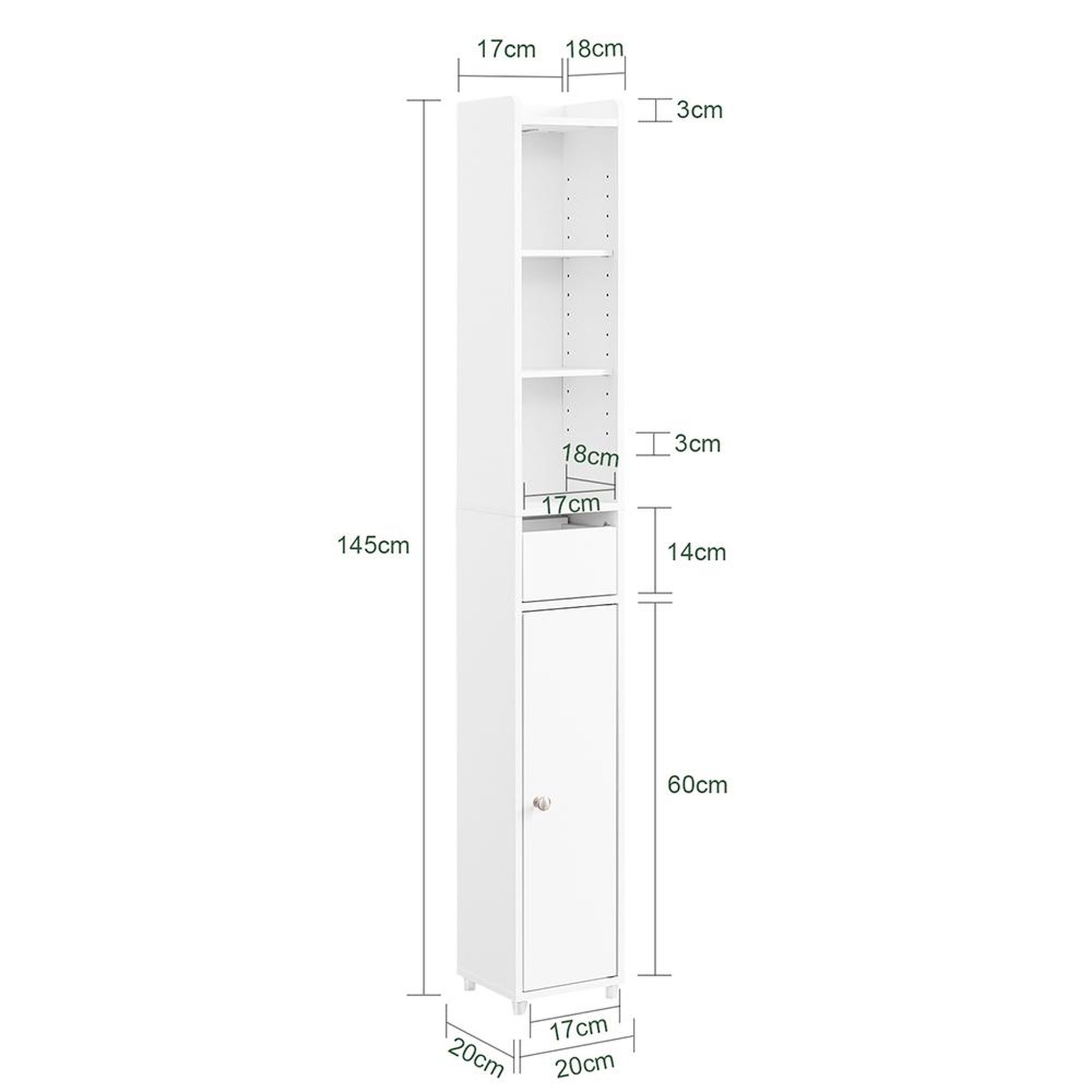 Voir la diapositive 3 : SOBUY SoBuy - Colonne De Salle De Bain à un tiroir - Blanc - 20x17x145cm - Minimaliste - BZR34-K-W