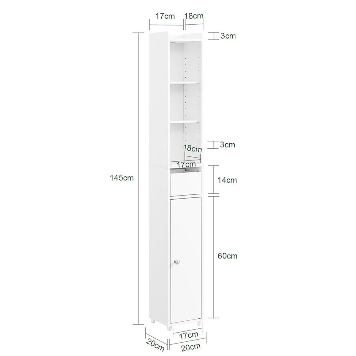 SOBUY SoBuy - Colonne De Salle De Bain à un tiroir - Blanc - 20x17x145cm - Minimaliste - BZR34-K-W