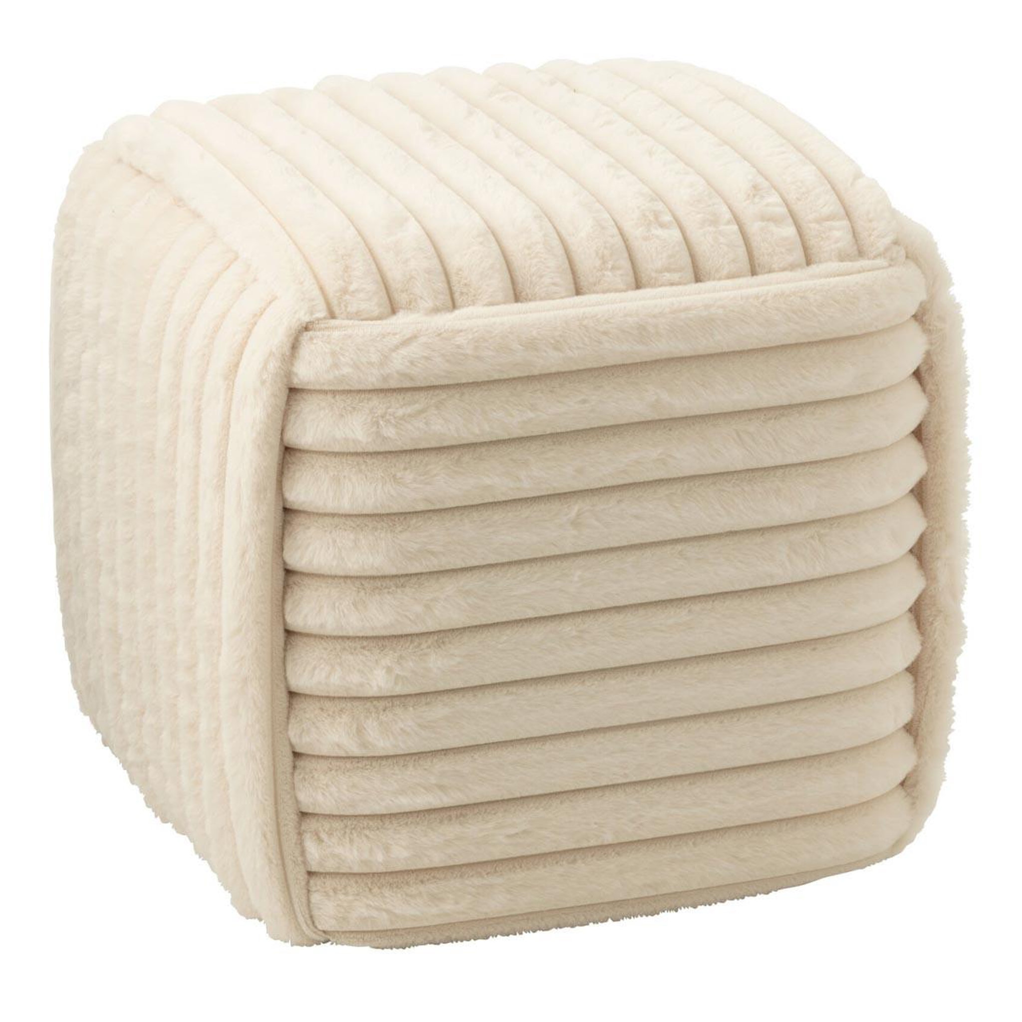 J-LINE Pouf carré côtelé  nuage  45cm beige