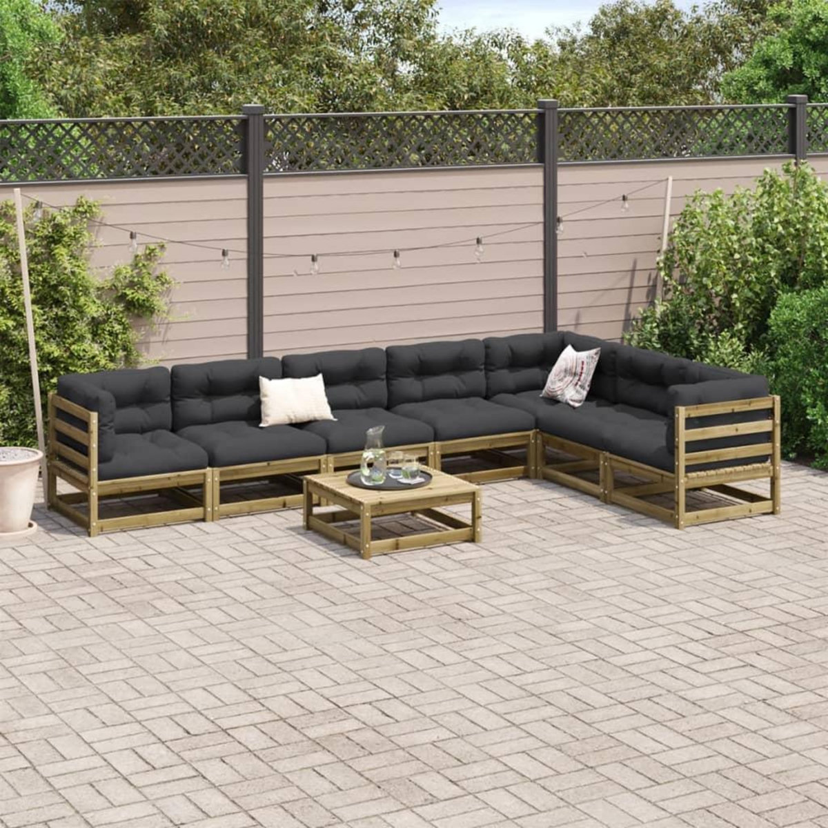 VIDAXL Salon de jardin 8 pcs avec coussins bois de pin impregne