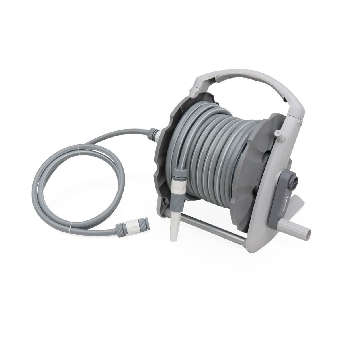 SWEEEK Dévidoir mural mini 20m. enrouleur avec tuyau d'arrosage. raccord et lance fournis