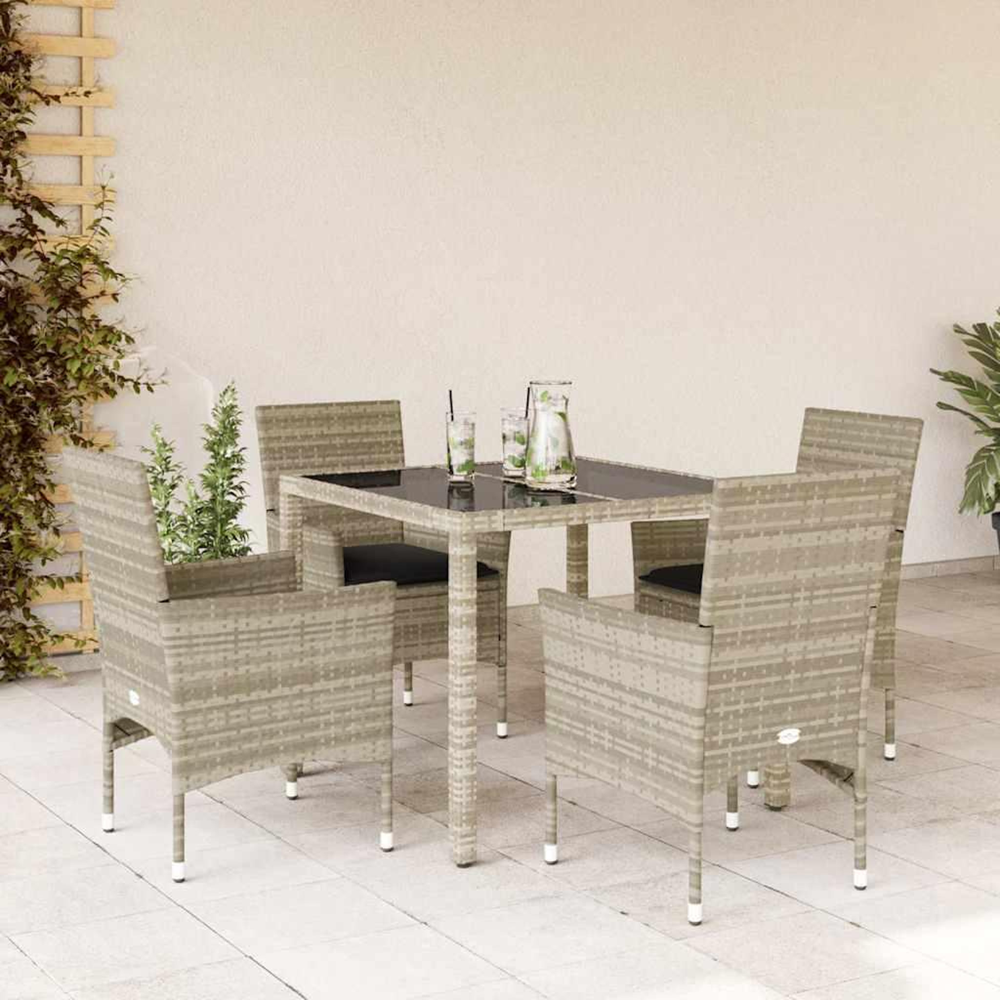 VIDAXL Ensemble a manger de jardin avec coussins 5 pcs rotin et verre