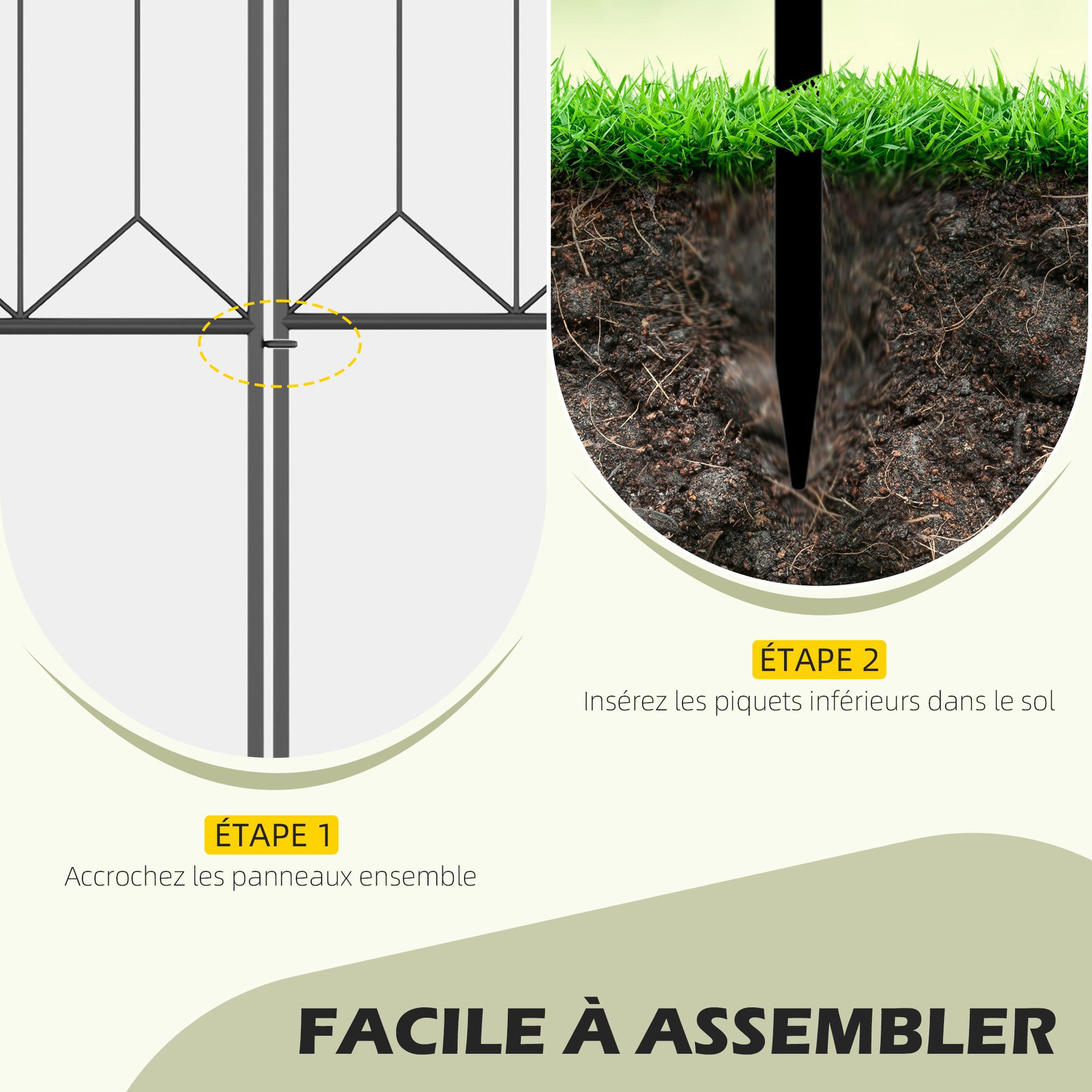 Voir la diapositive 4 : OUTSUNNY Lot de 5 clôtures de jardin décoratives en métal avec ornements - dim. totales 305L x 79,5H cm - noir