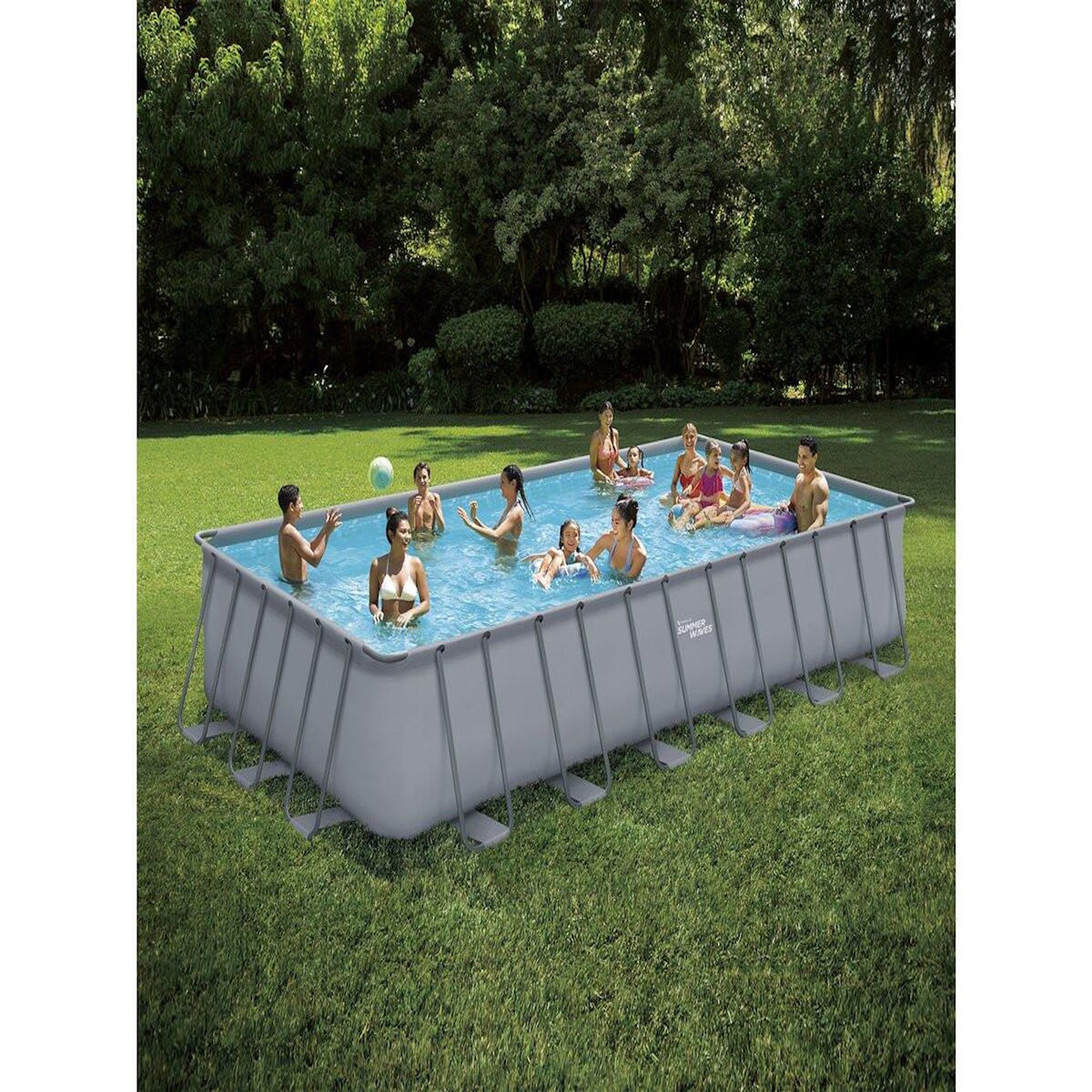 Habitat et Jardin Piscine tubulaire grise -  LUDO 5  - 7.32 x 3.66 x 1.32 m - Filtration à  sable 5,7m3/H