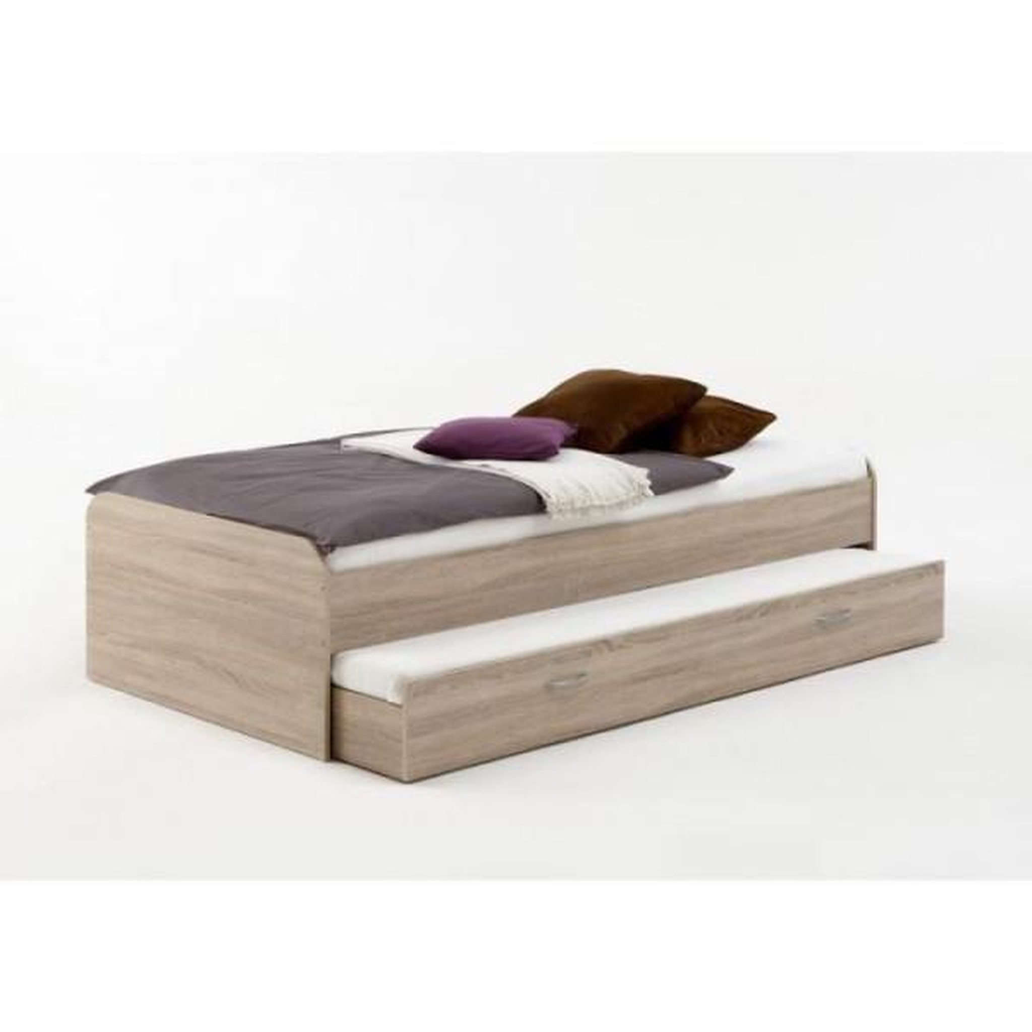 Voir la diapositive 2 : MARKET24 Lit gigogne pour un double couchage - Décor chene - L94,6 x H50,5 x P203 cm - Fabriqué en Allemagne
