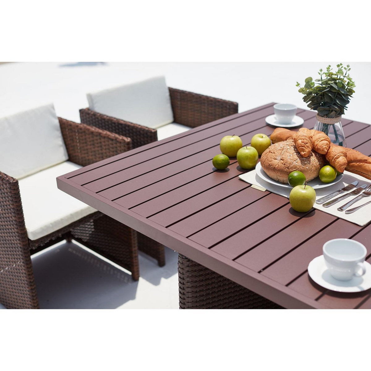 CONCEPT USINE Table et chaise 4 places encastrables alu résine marron-blanc SUNSET