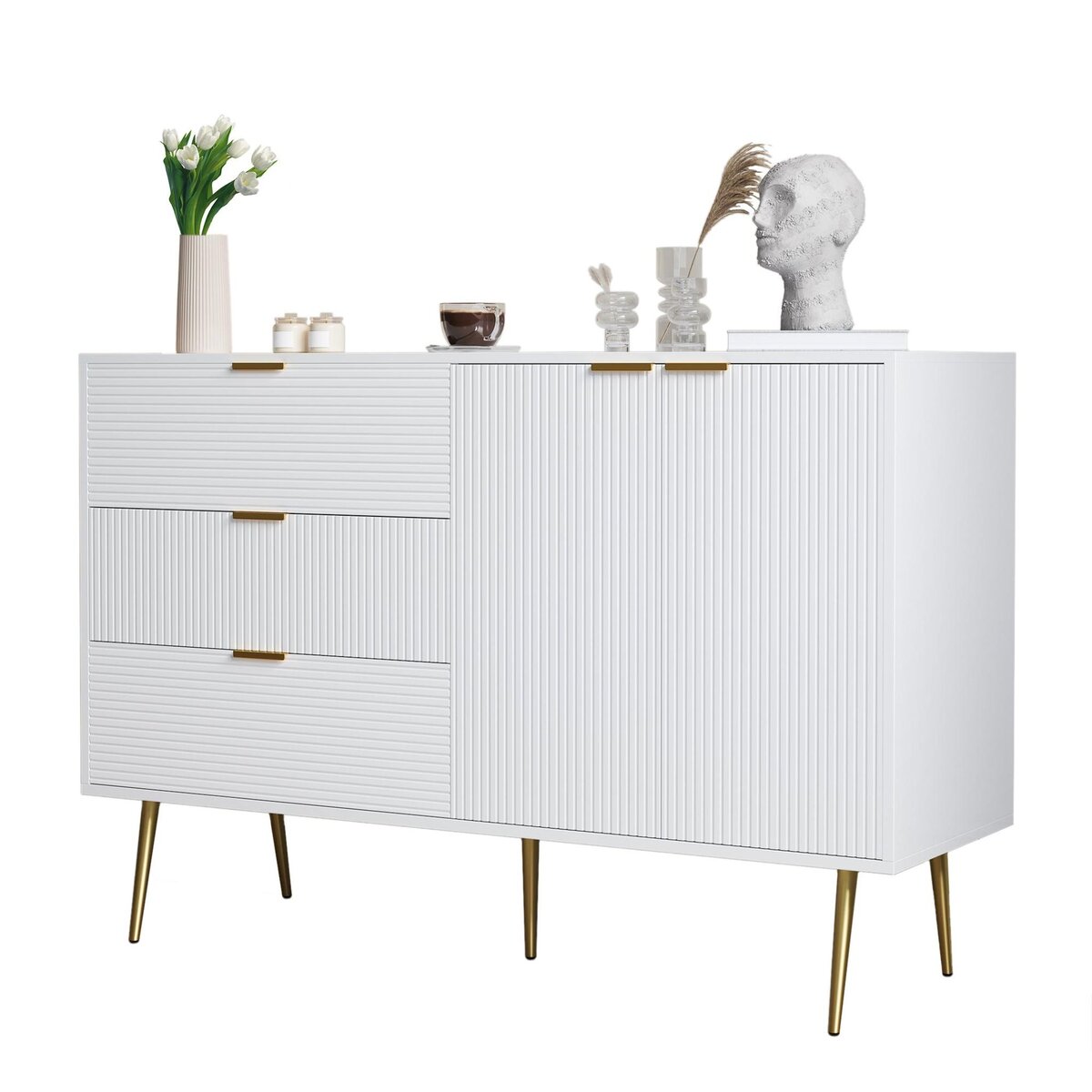 MERAX Buffet 2 porte(s) 3 tiroir(s) - 120 cm blanc mdf