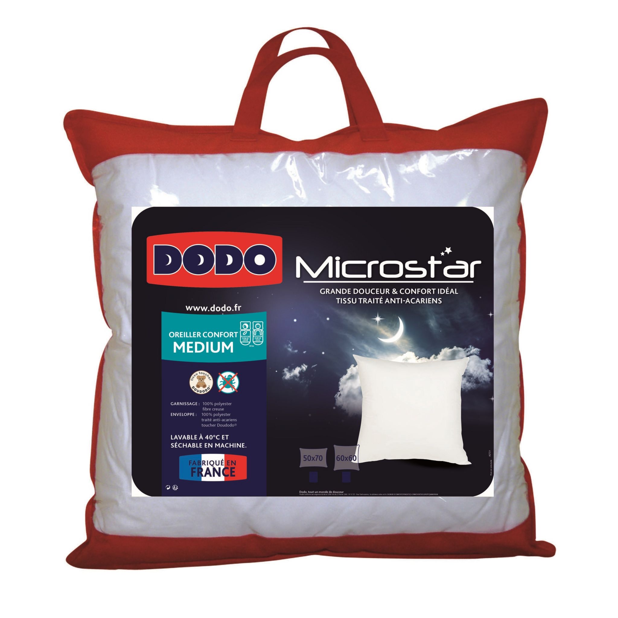 DODO Oreiller médium microfibre DODO MICROSTAR. Coloris disponibles : Blanc