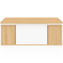 Voir la diapositive 3 : ID MARKET Table basse plateau relevable rectangulaire convertible en table à manger EDEN 100 cm bois et blanc avec poufs