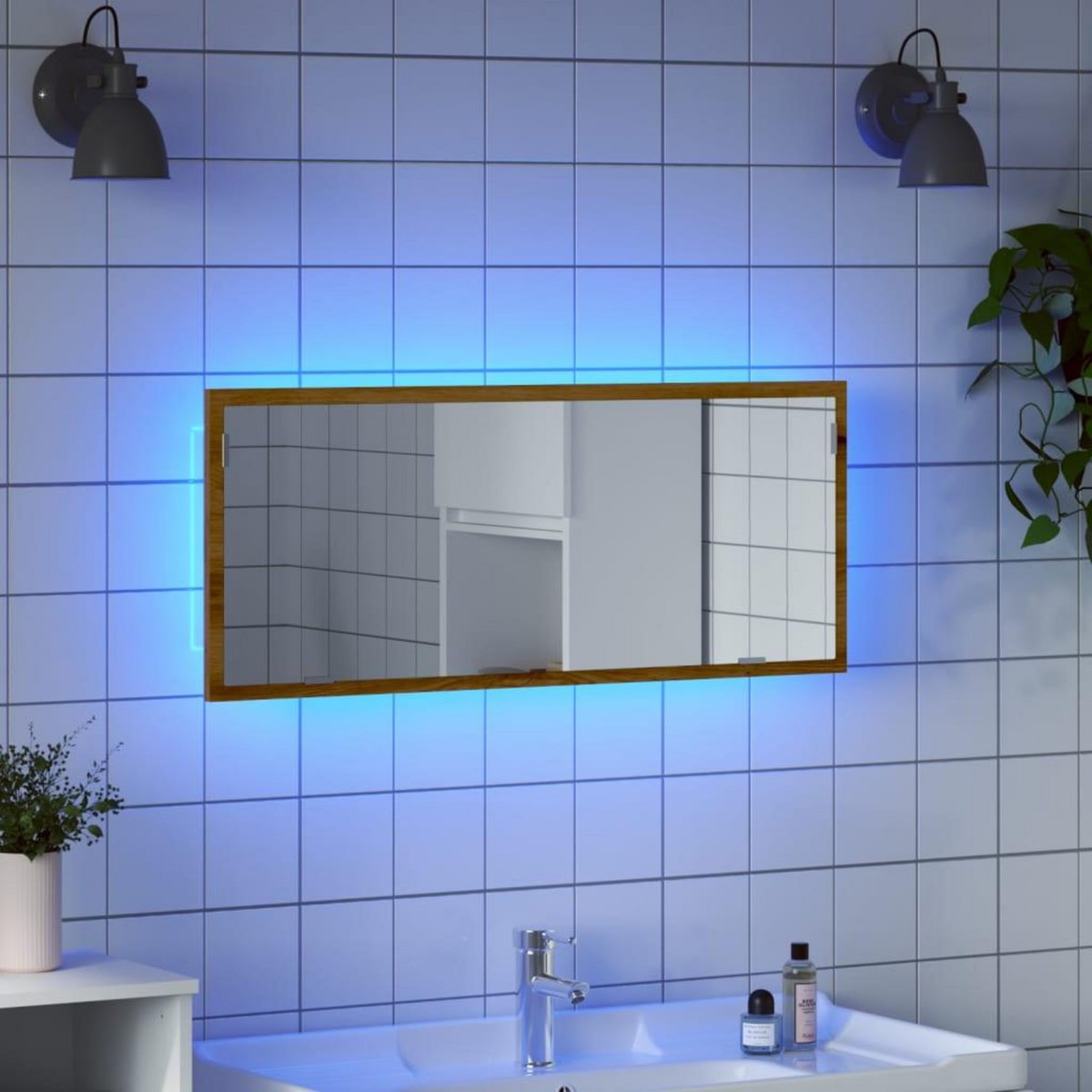 VIDAXL Miroir de salle de bain a LED chene artisanal bois d'ingenierie
