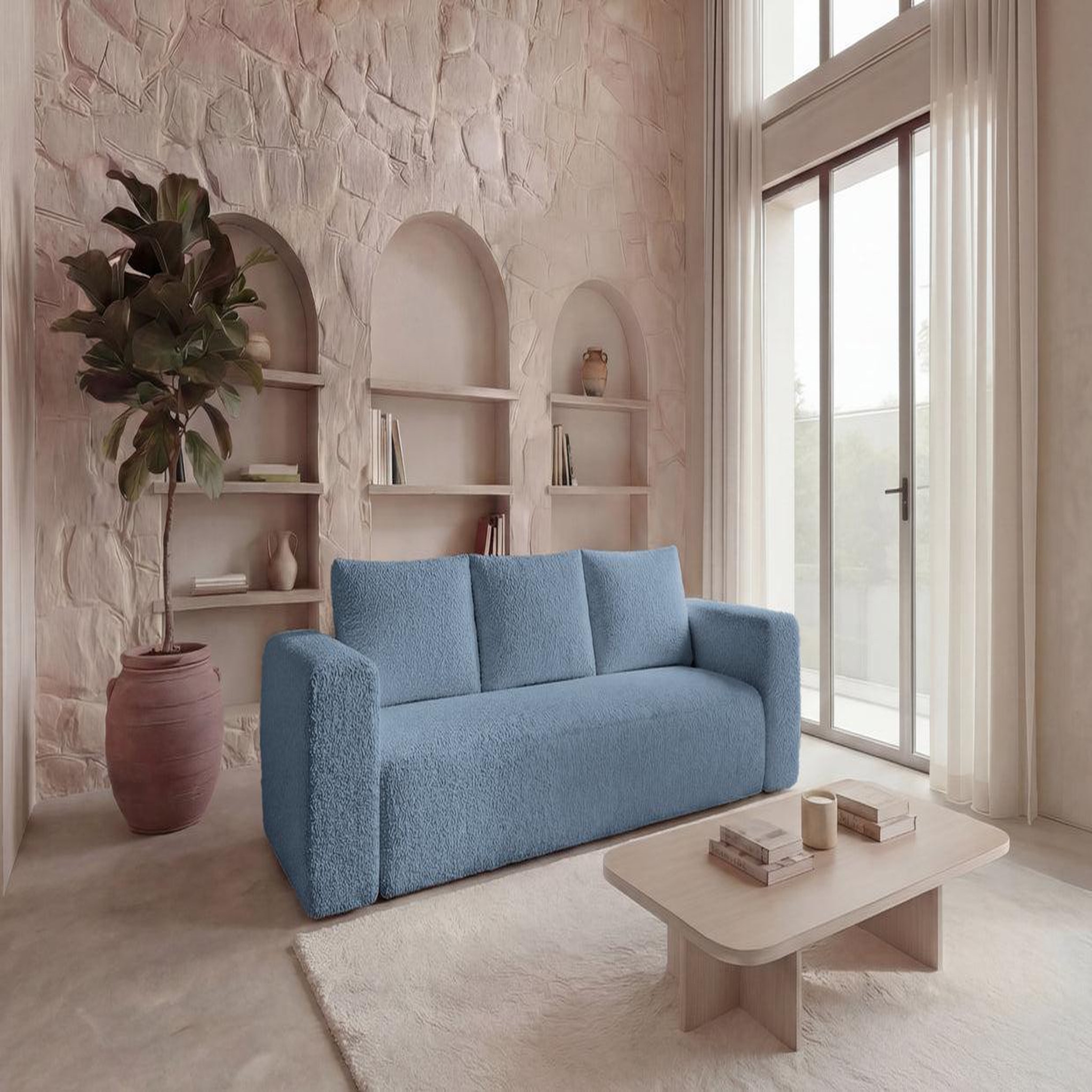 Voir la diapositive 2 : CASANOVA PARIS Ariel - canapé droit convertible tissu bouclette 3 places
