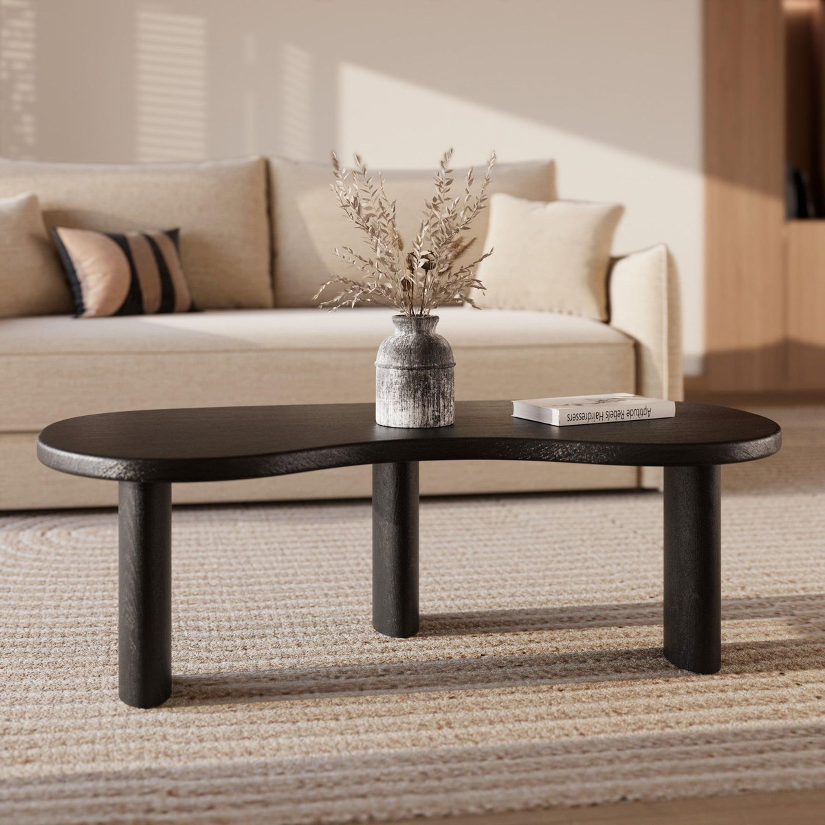Rendez vous déco Table basse organique en bois massif de mindi noir-Brandan