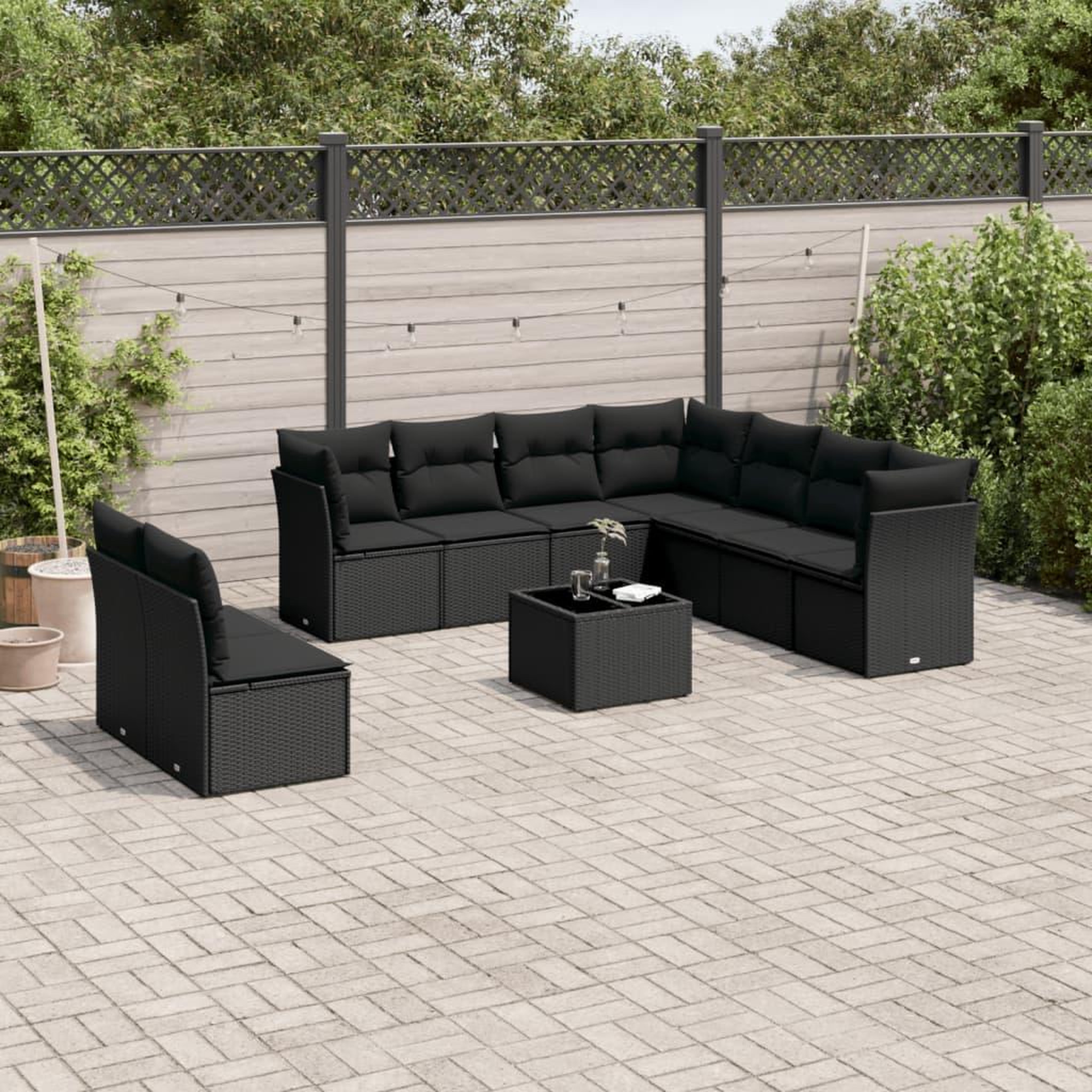 VIDAXL Salon de jardin 10 pcs avec coussins noir resine tressee