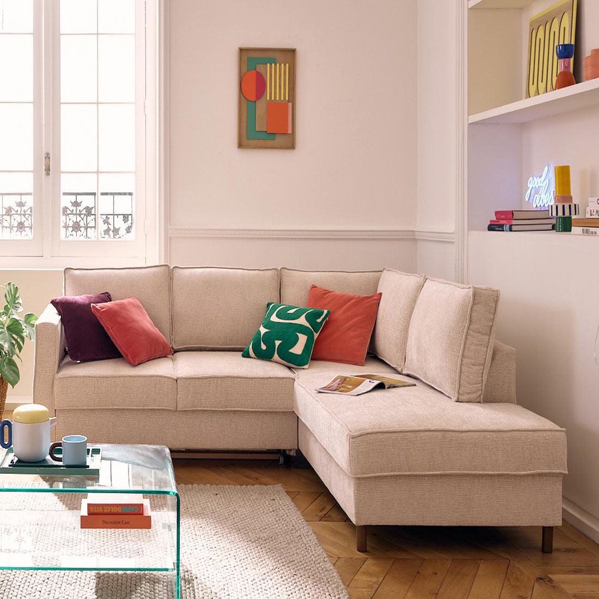 Voir la diapositive 1 : LISA DESIGN Jake - canapé d'angle droit 5 places convertible en tissu velours relief