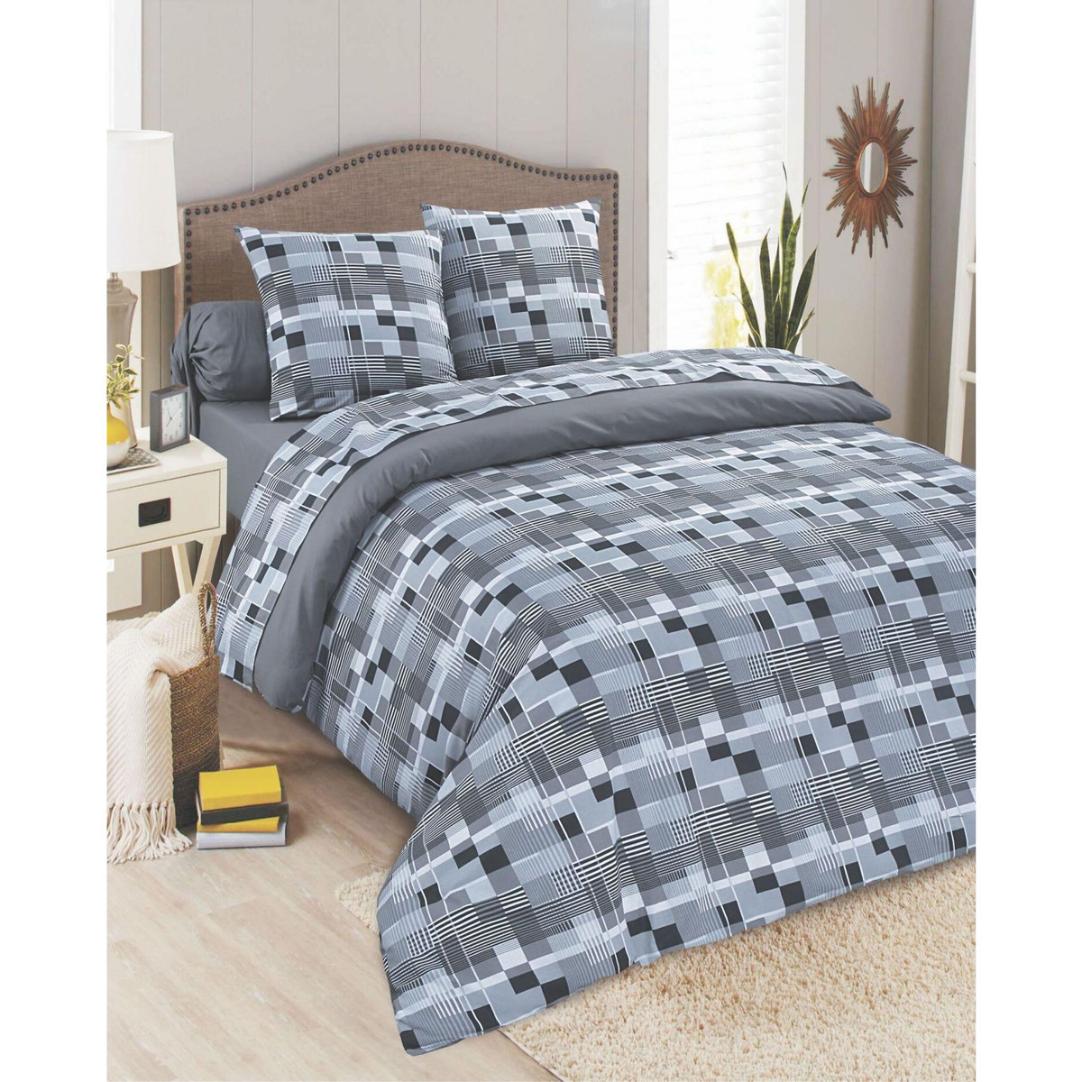 Home collection Parure housse de couette 100%coton 240x220cm chasse croise