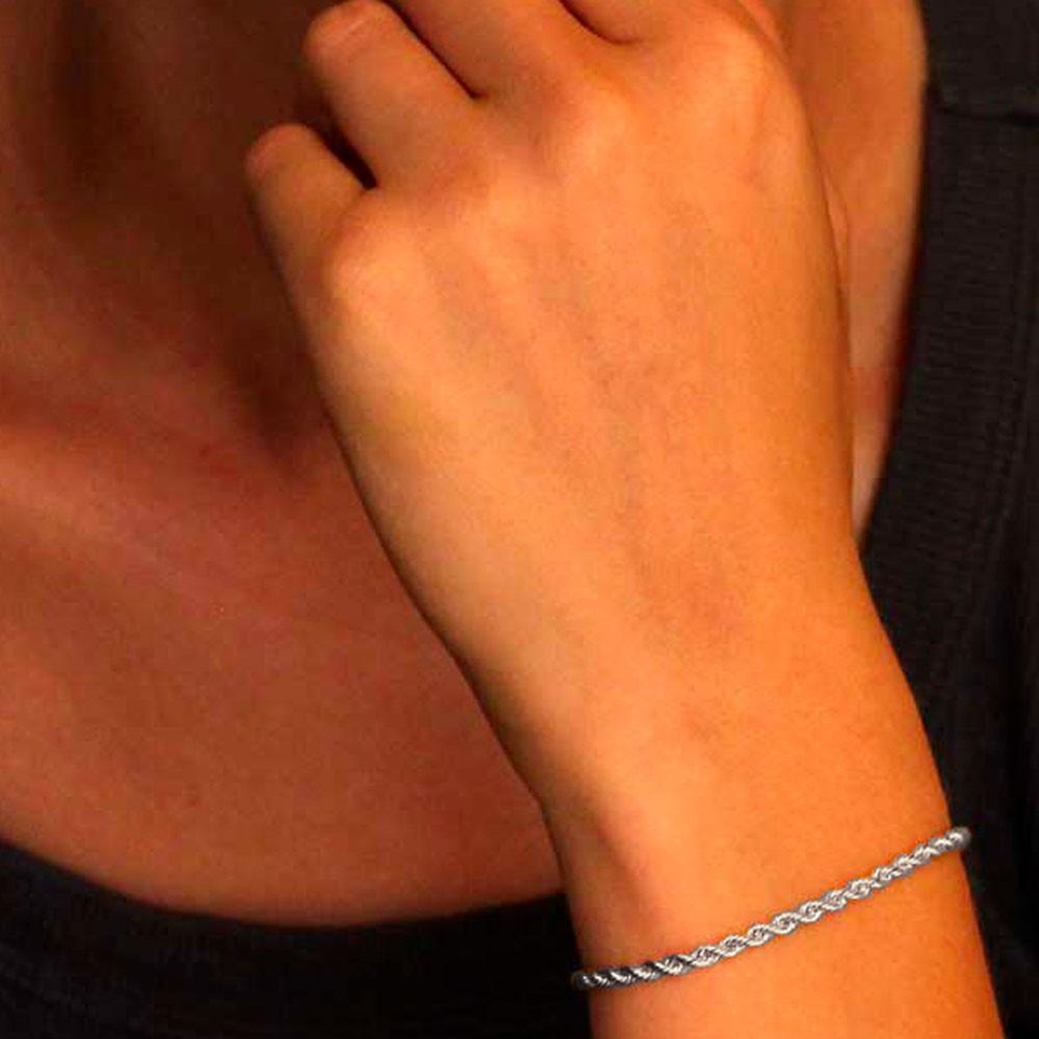 Voir la diapositive 2 : L'ATELIER D'AZUR Bracelet Argent Massif 925/000 Rhodié - Maille Corde 3mm