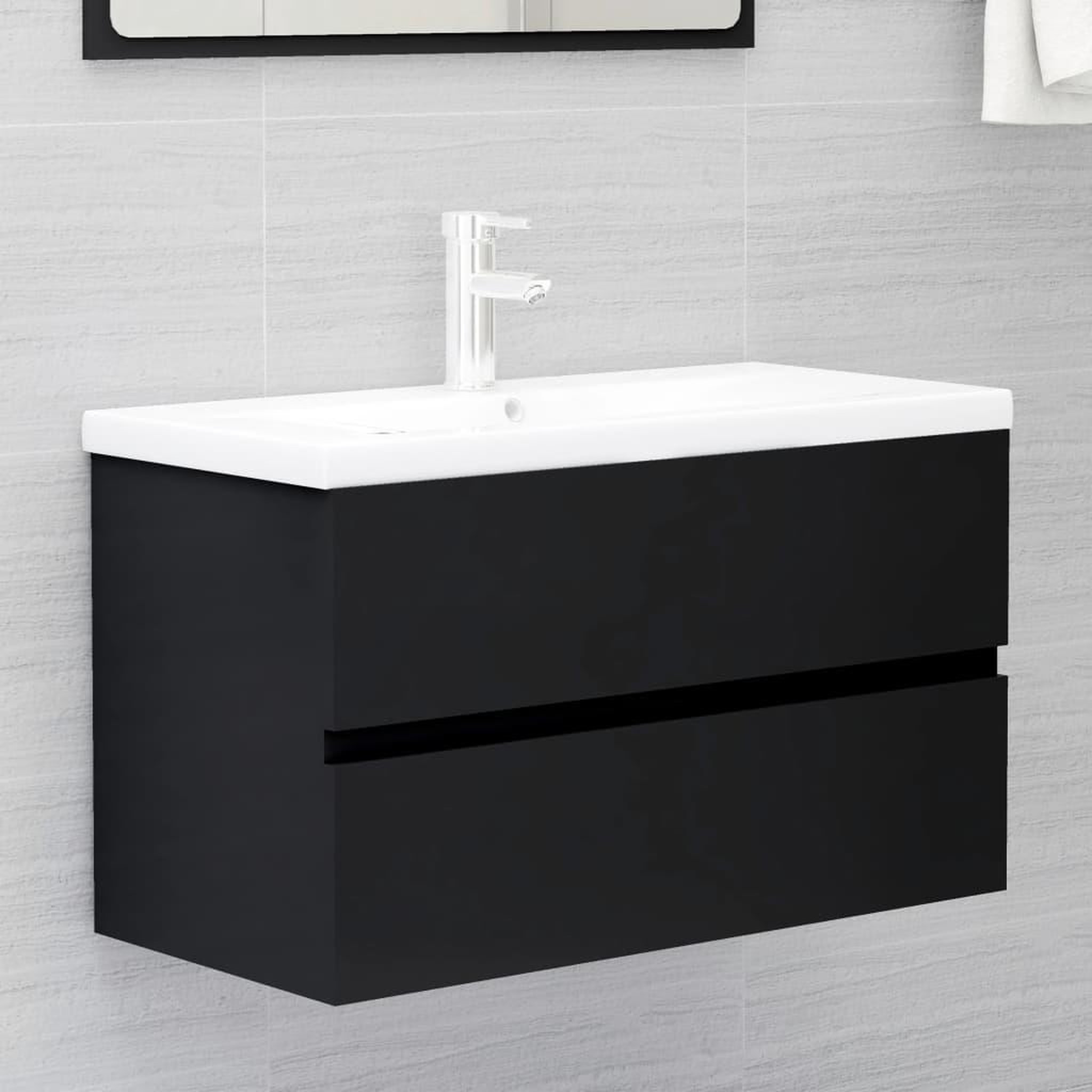 Voir la diapositive 1 : VIDAXL Armoire d'evier avec lavabo integre Noir Agglomere