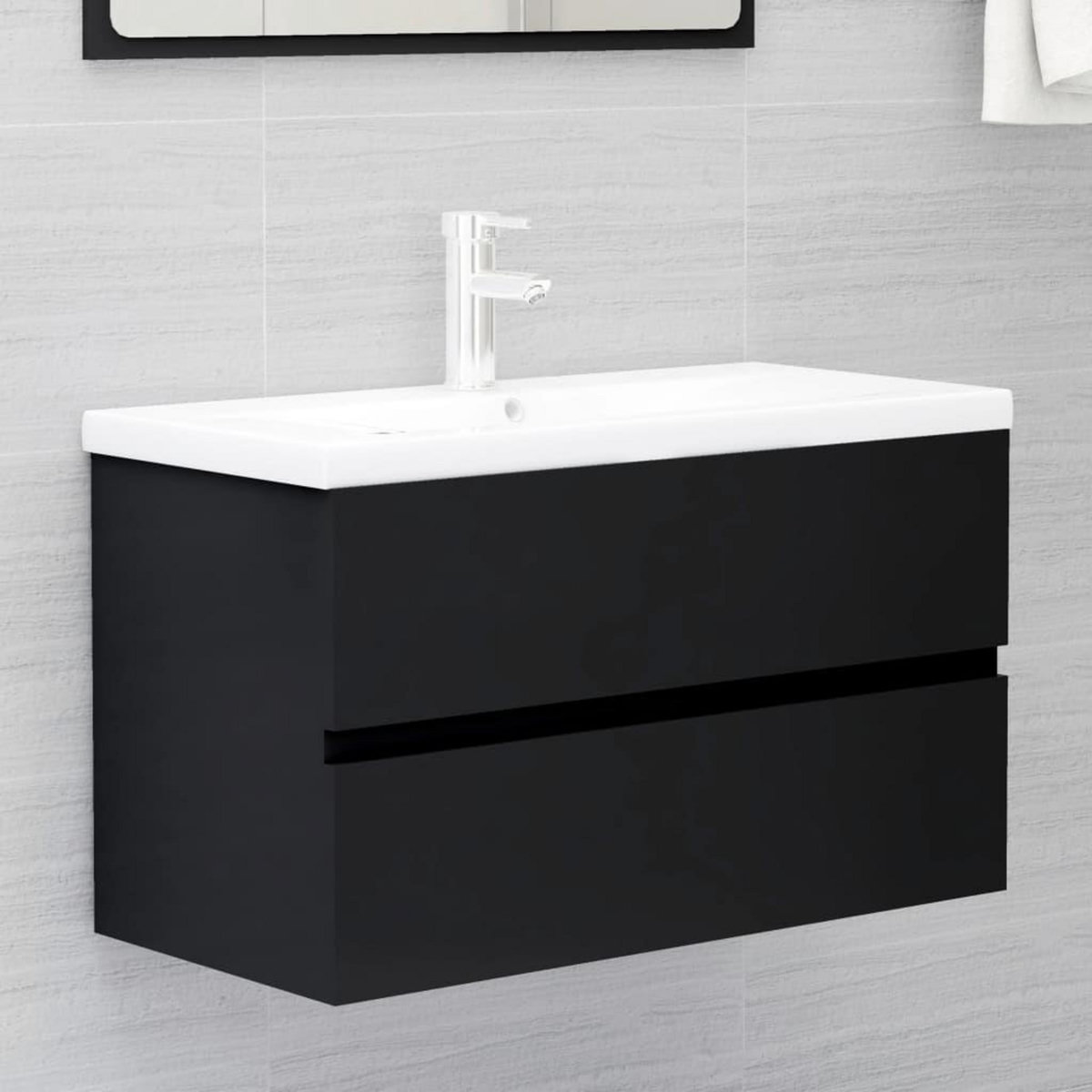 VIDAXL Armoire d'evier avec lavabo integre Noir Agglomere