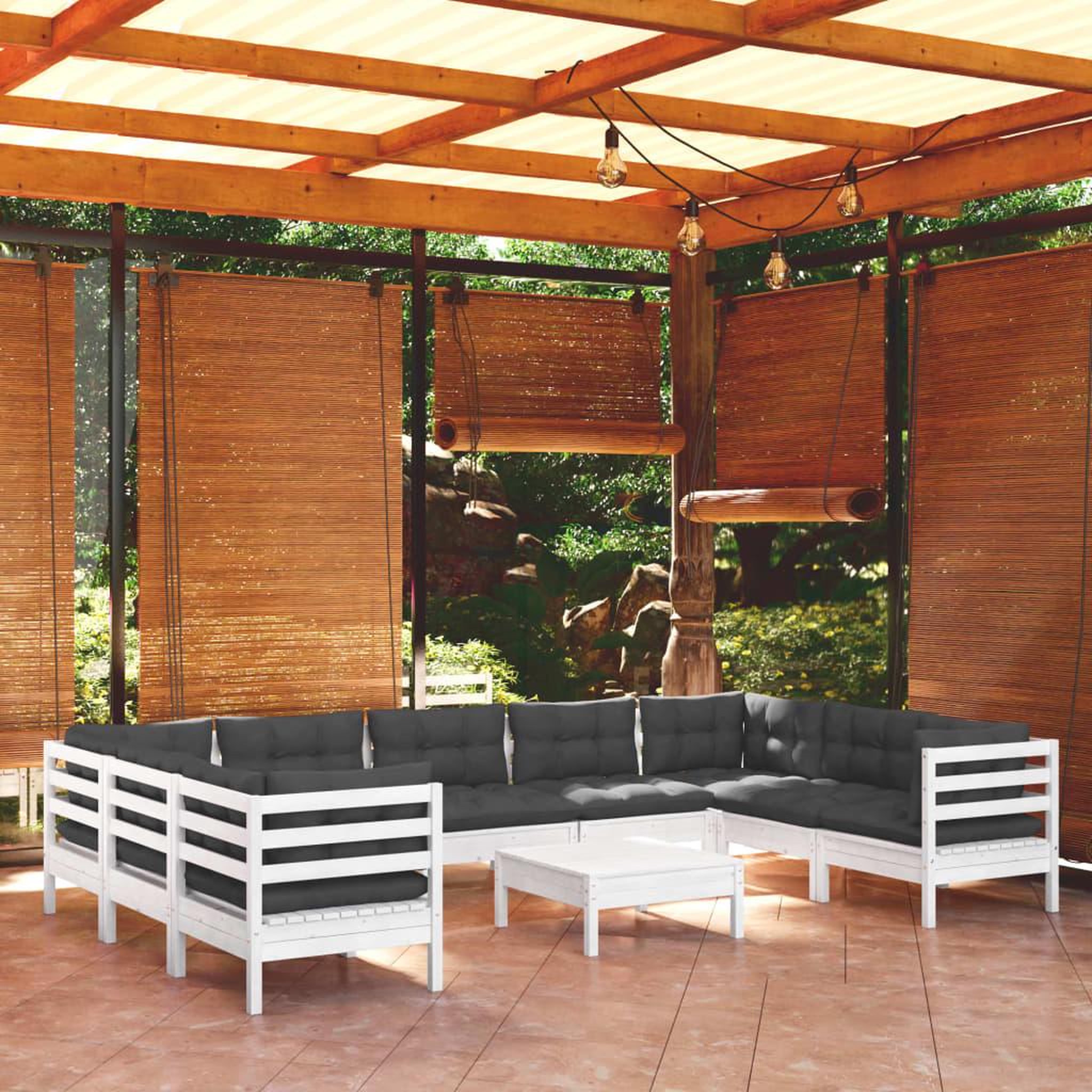 VIDAXL Salon de jardin 10 pcs avec coussins blanc bois de pin