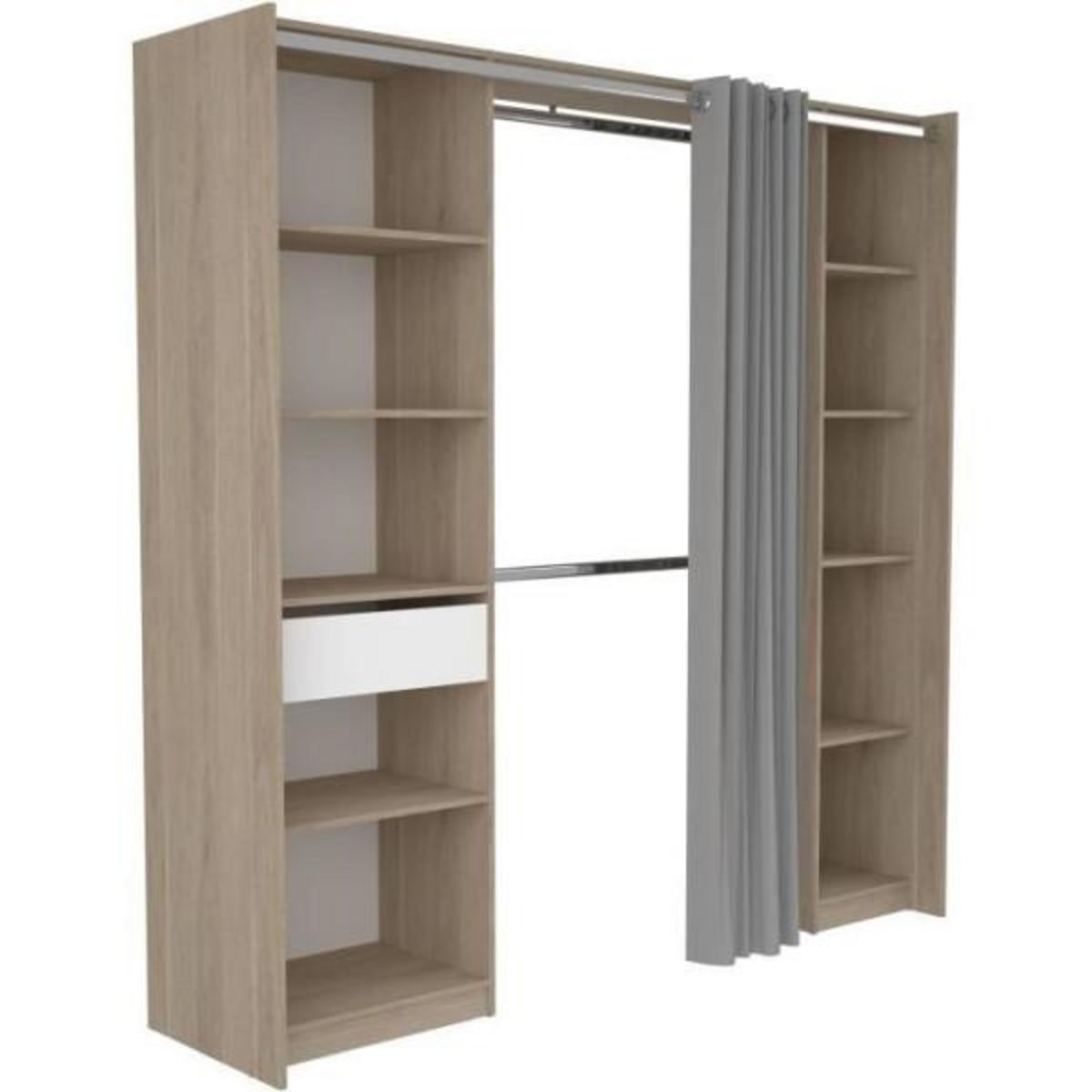 EKIPA EKIPA - Kit Dressing - 2 Colonnes - 1 tiroirs - 10 étageres - Décor Chene dakota blanc - 198 x 200,3 x 50 cm - GARANCE
