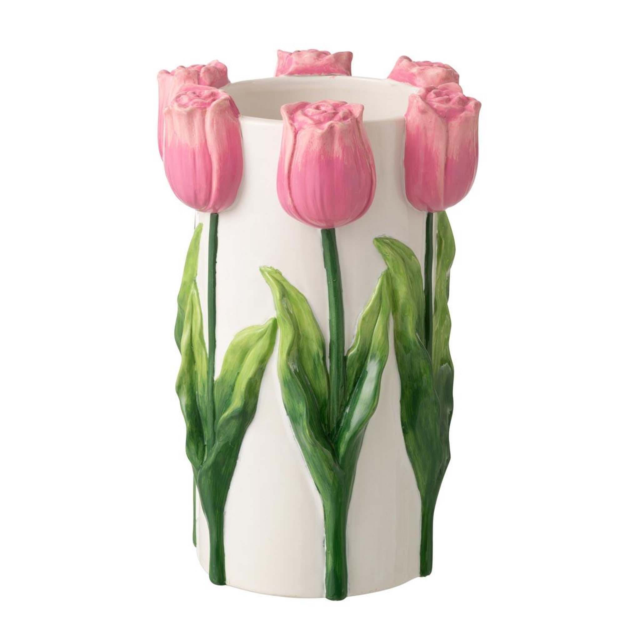 J-LINE Vase tulipes en céramique  bulbe  36cm blanc & rose