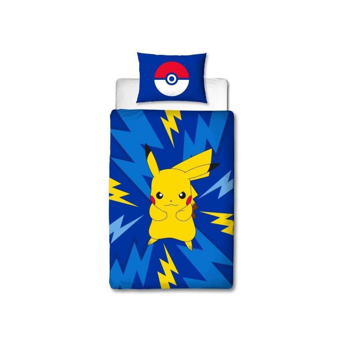 Pokemon Parure de lit réversible - POKEMON - Pikachu IV - Microfibre - 1 housse de couette 140 x 200 cm + 1 taie 63 x 63 cm