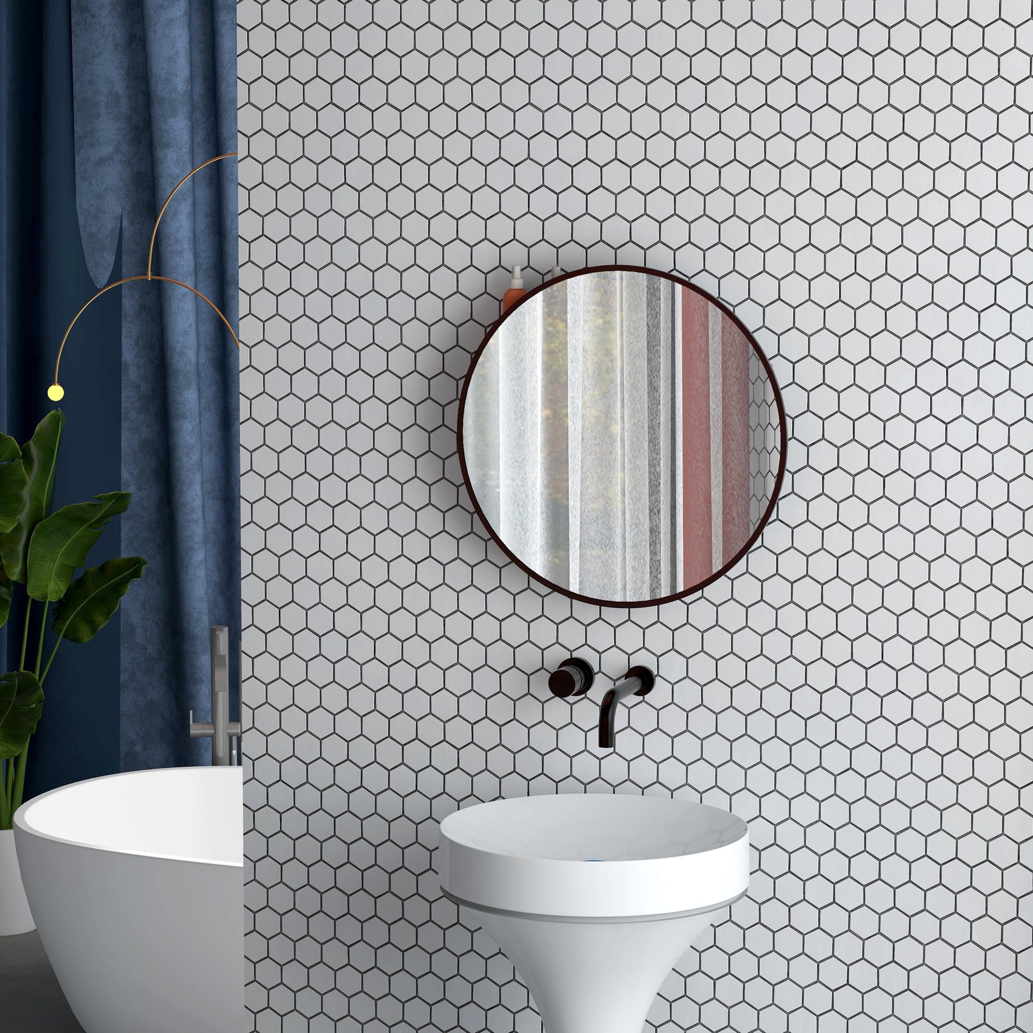 Voir la diapositive 6 : HOMCOM Miroir mural rond dia. 50 cm - 2 étagères - cadre métal noir