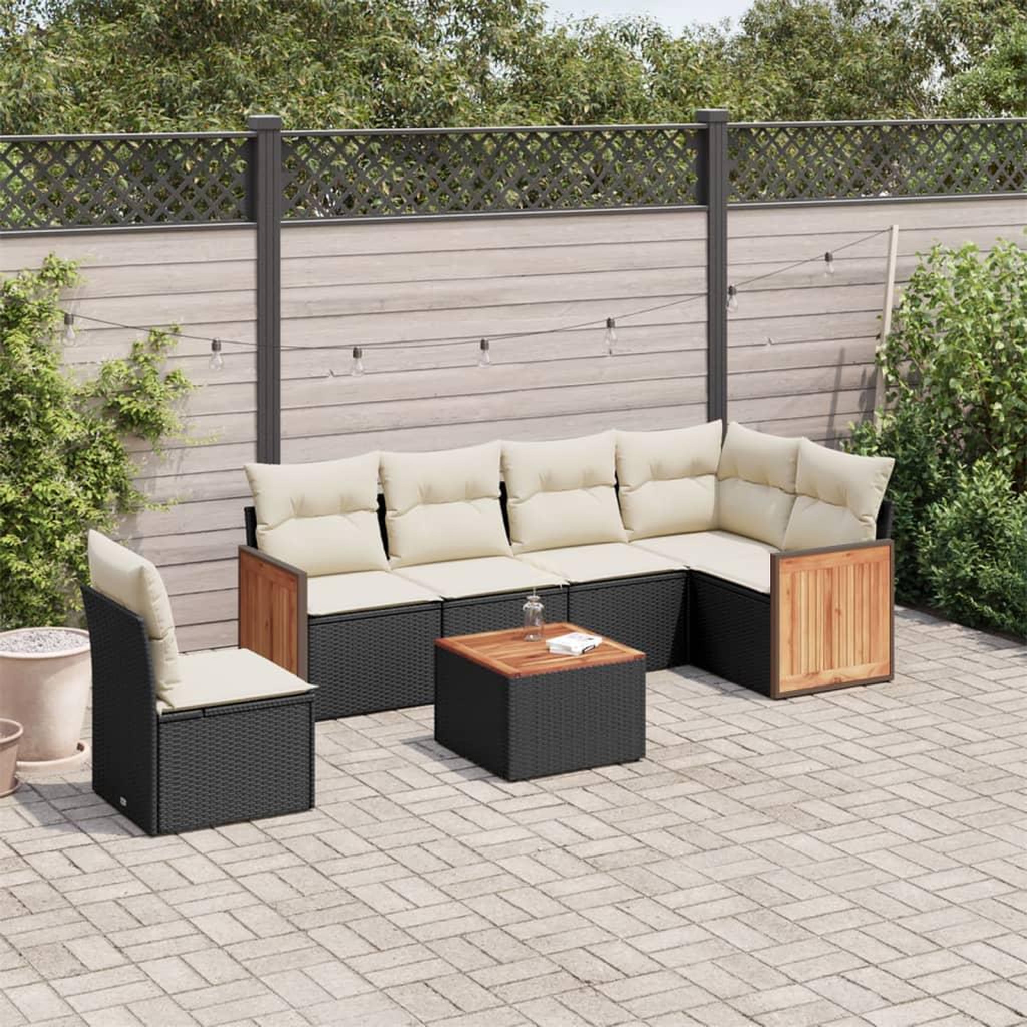 VIDAXL Salon de jardin 7 pcs avec coussins noir resine tressee