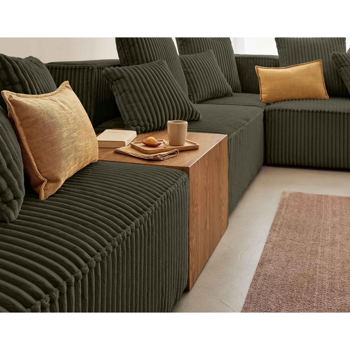 LISA DESIGN Colombine - canapé modulable d'angle droit - 5 places - en velours côtelé grosses côtes