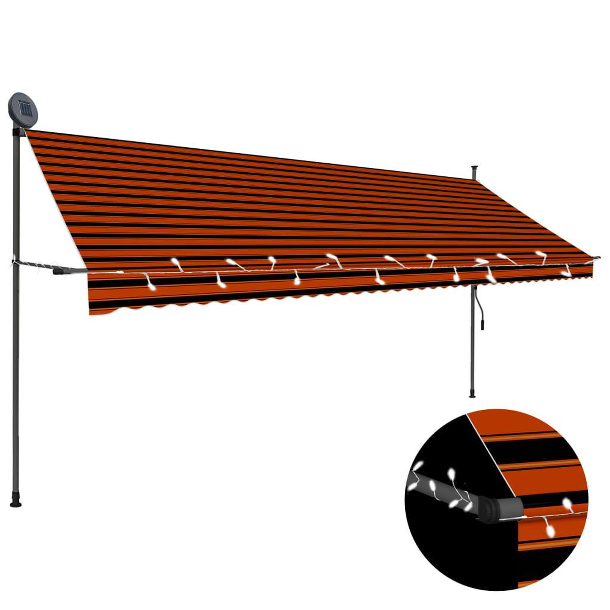 Voir la diapositive 1 : VIDAXL Auvent manuel retractable avec LED 400 cm Orange et marron