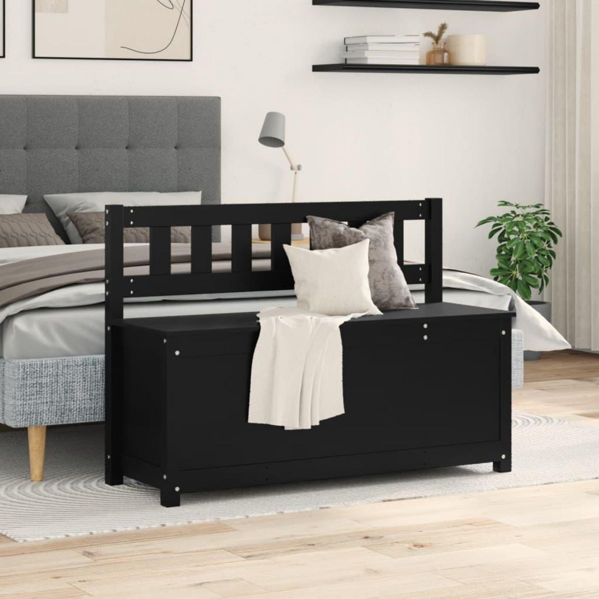 VIDAXL Banc Noir 110x41x76,5 cm Bois de pin massif