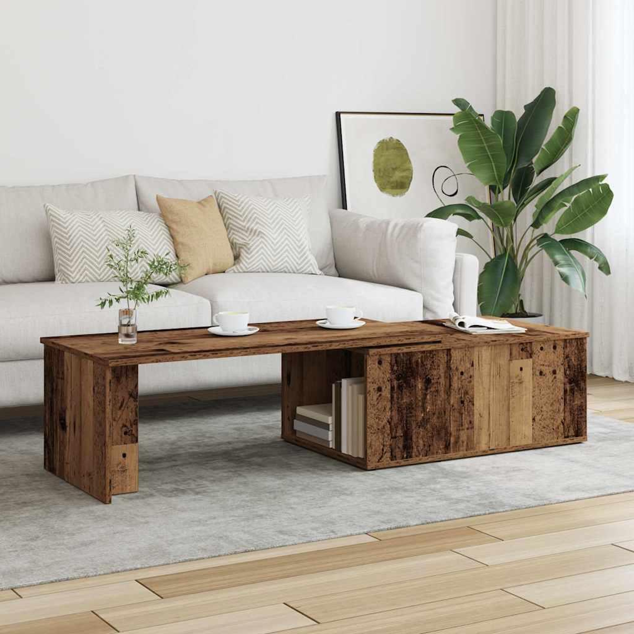 Voir la diapositive 3 : VIDAXL Table basse vieux bois 150x50x35 cm bois d'ingenierie