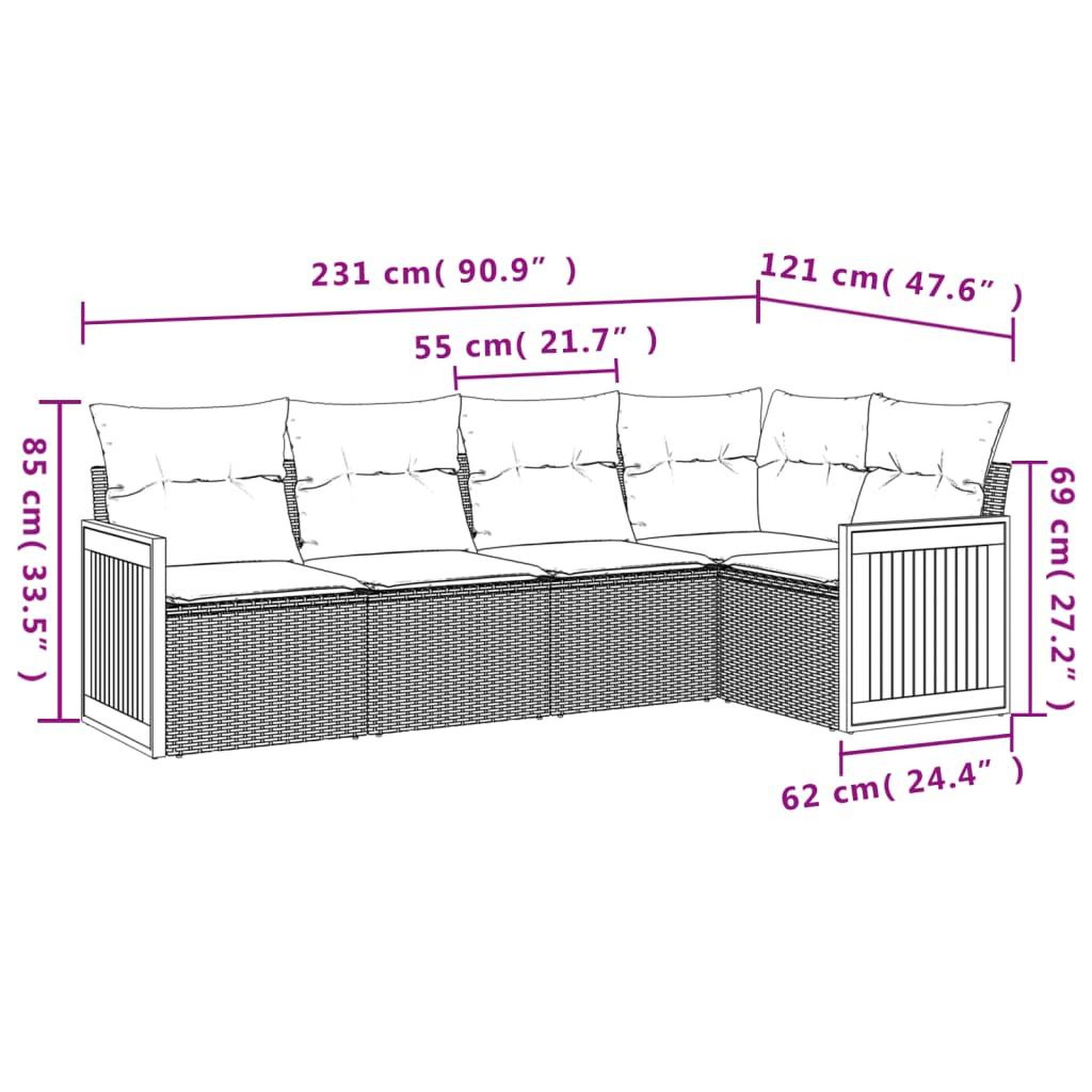 Voir la diapositive 4 : VIDAXL Salon de jardin avec coussins 5 pcs beige resine tressee