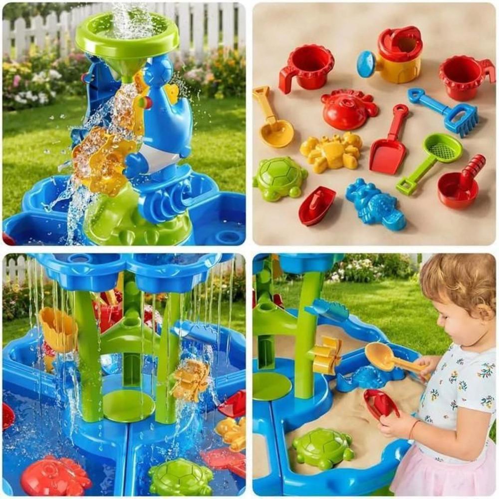 Voir la diapositive 4 : Table de jeux sable et eau à 2 niveaux avec accessoires 18 pcs, pour enfants 3+
