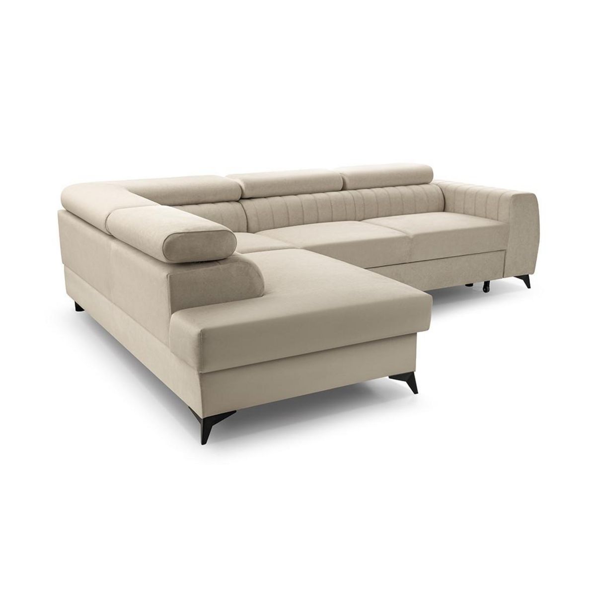 BEST MOBILIER Aneta - canapé d'angle gauche 5 places - convertible avec coffre et têtières - en velours