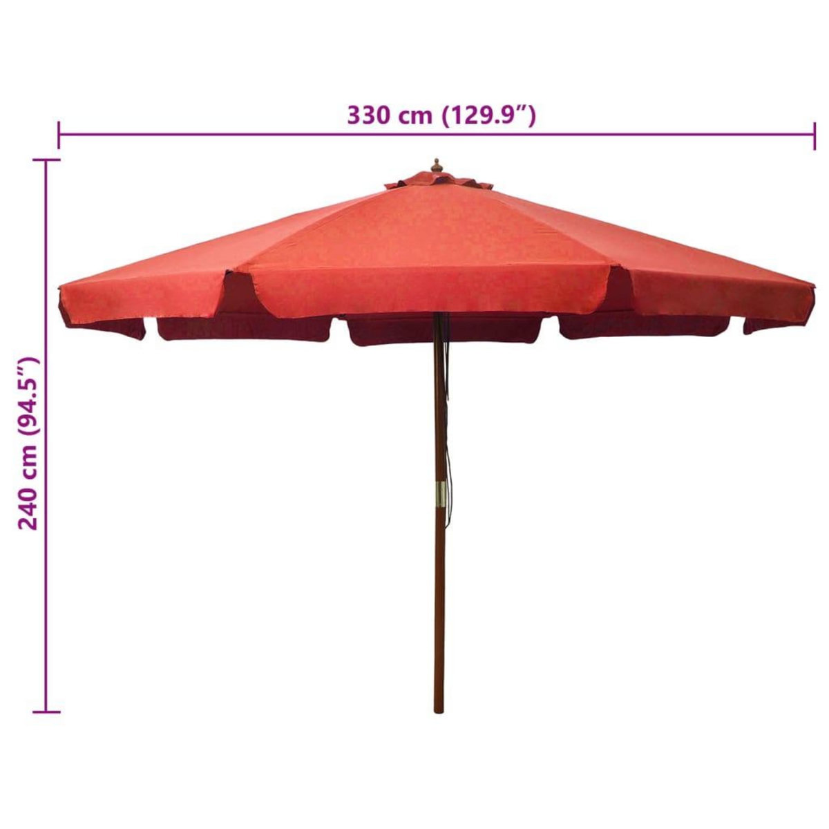 VIDAXL Parasol d'exterieur avec mat en bois 330 cm Terre cuite