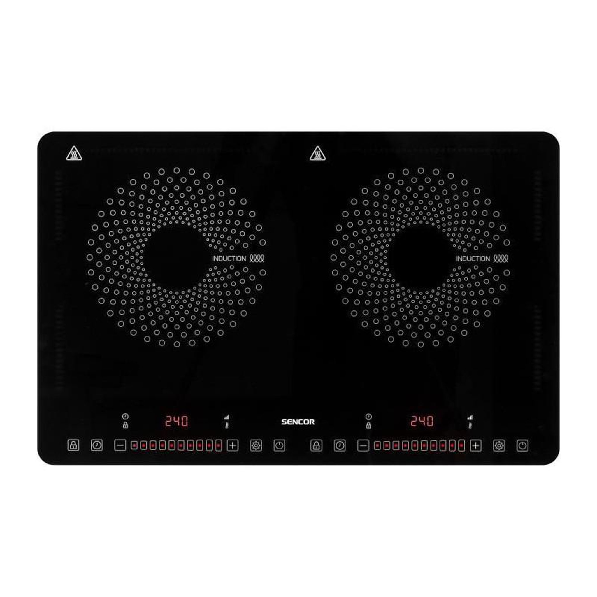 Voir la diapositive 2 : SENCO Plaque de cuisson a induction - SENCOR - SCP 4501BK - 3400 W - 2 foyers - Ultra fin - Noir