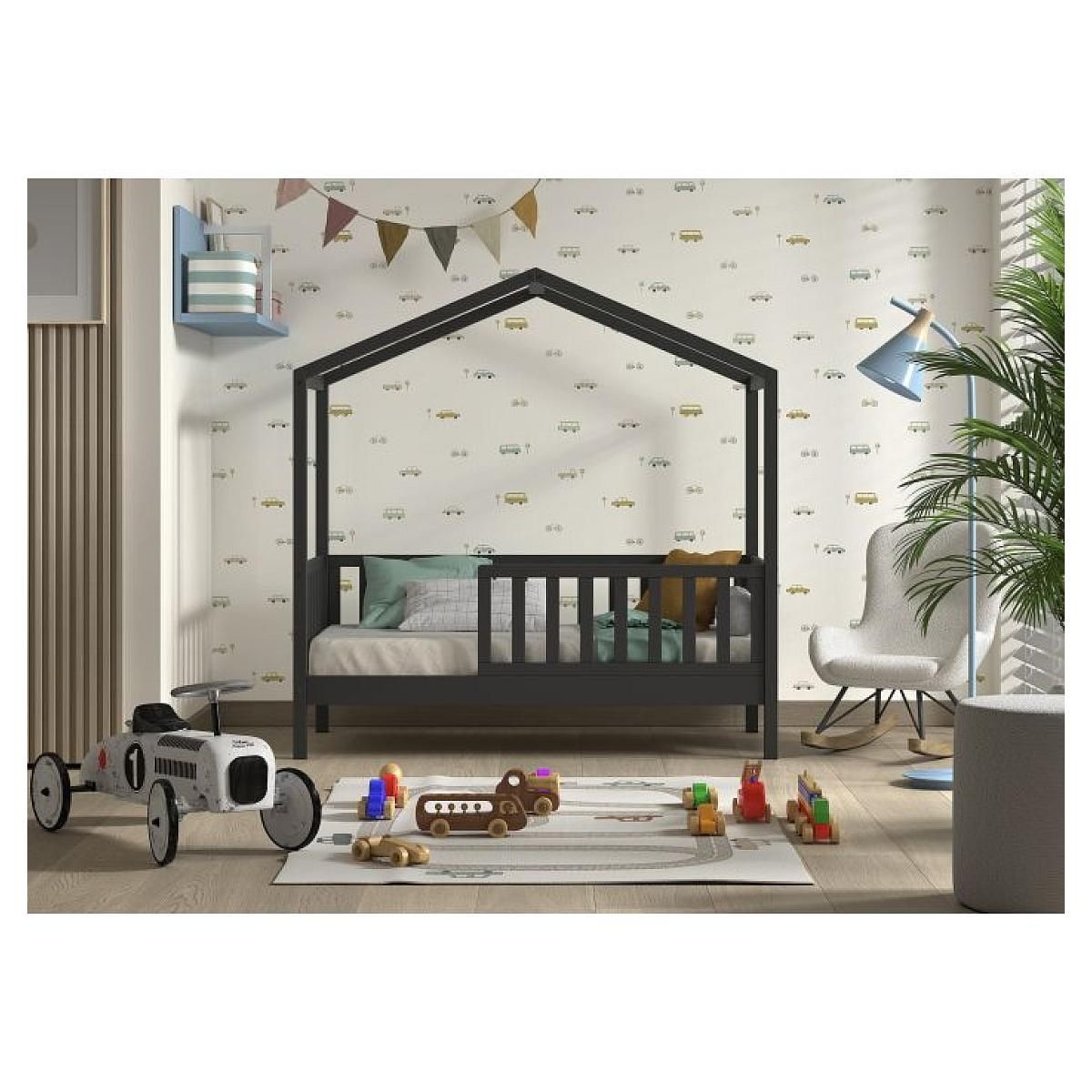 Vipack Lit cabane Dallas 70x140 cm gris