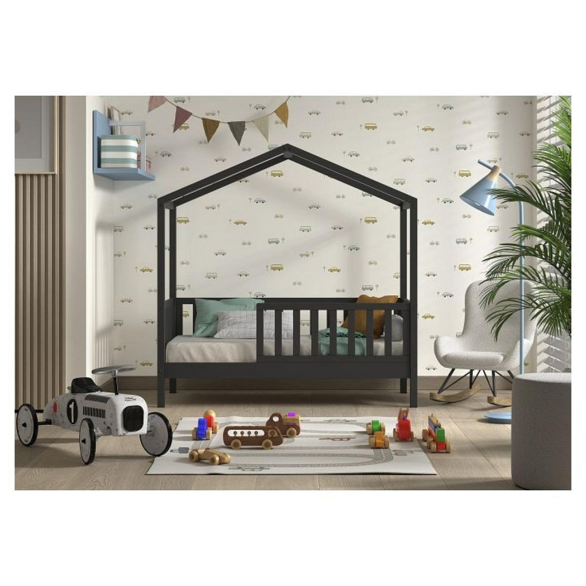 Vipack Lit cabane Dallas 70x140 cm gris