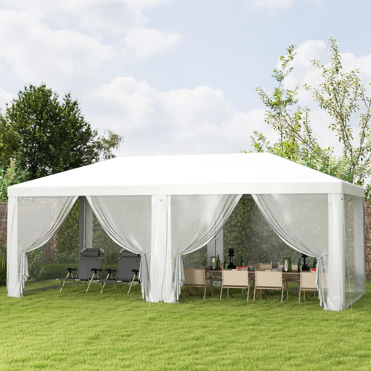 OUTSUNNY Tonnelle barnum dim. 5,85L x 2,95l x 2,55H m 6 moustiquaires amovibles blanc noir