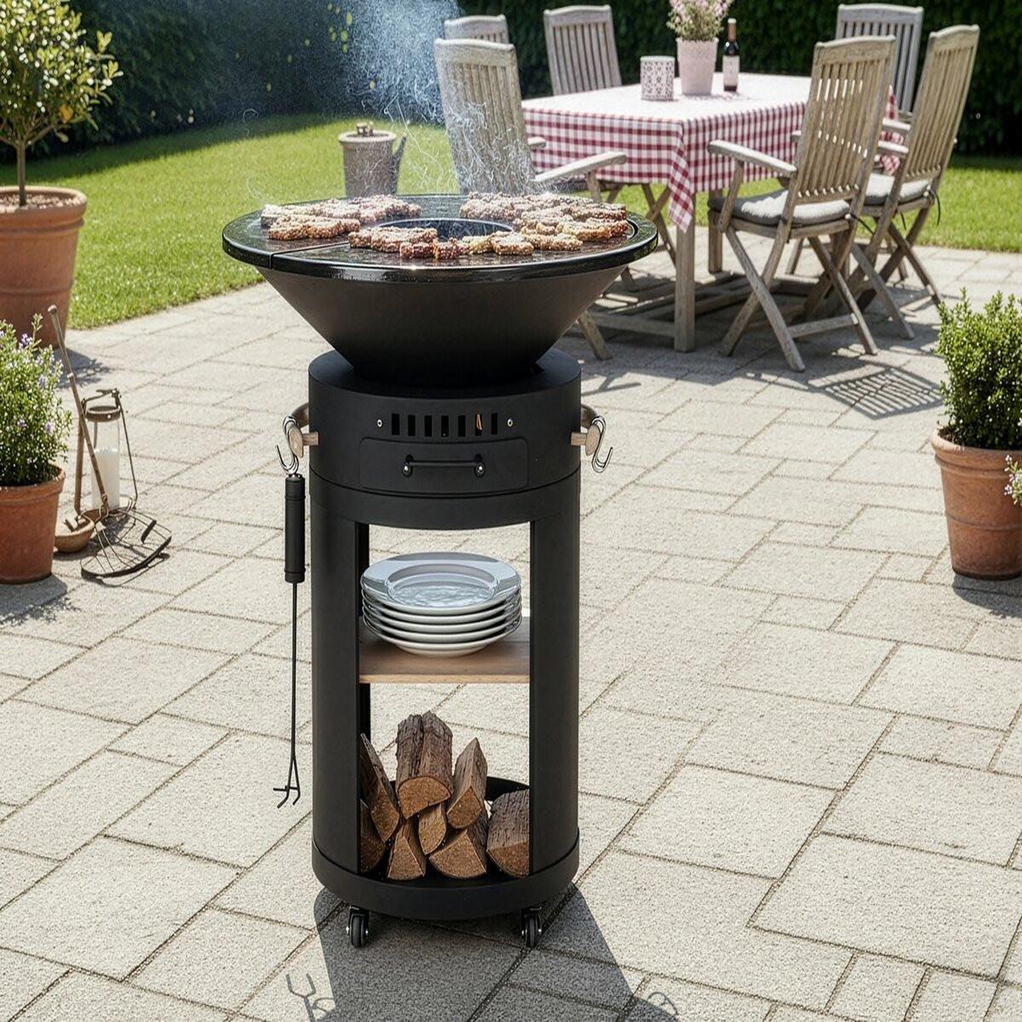 Voir la diapositive 2 : Habitat et Jardin Barbecue plancha brasero à charbon et bois  Cesar premium  - Ø 81 cm - Noir