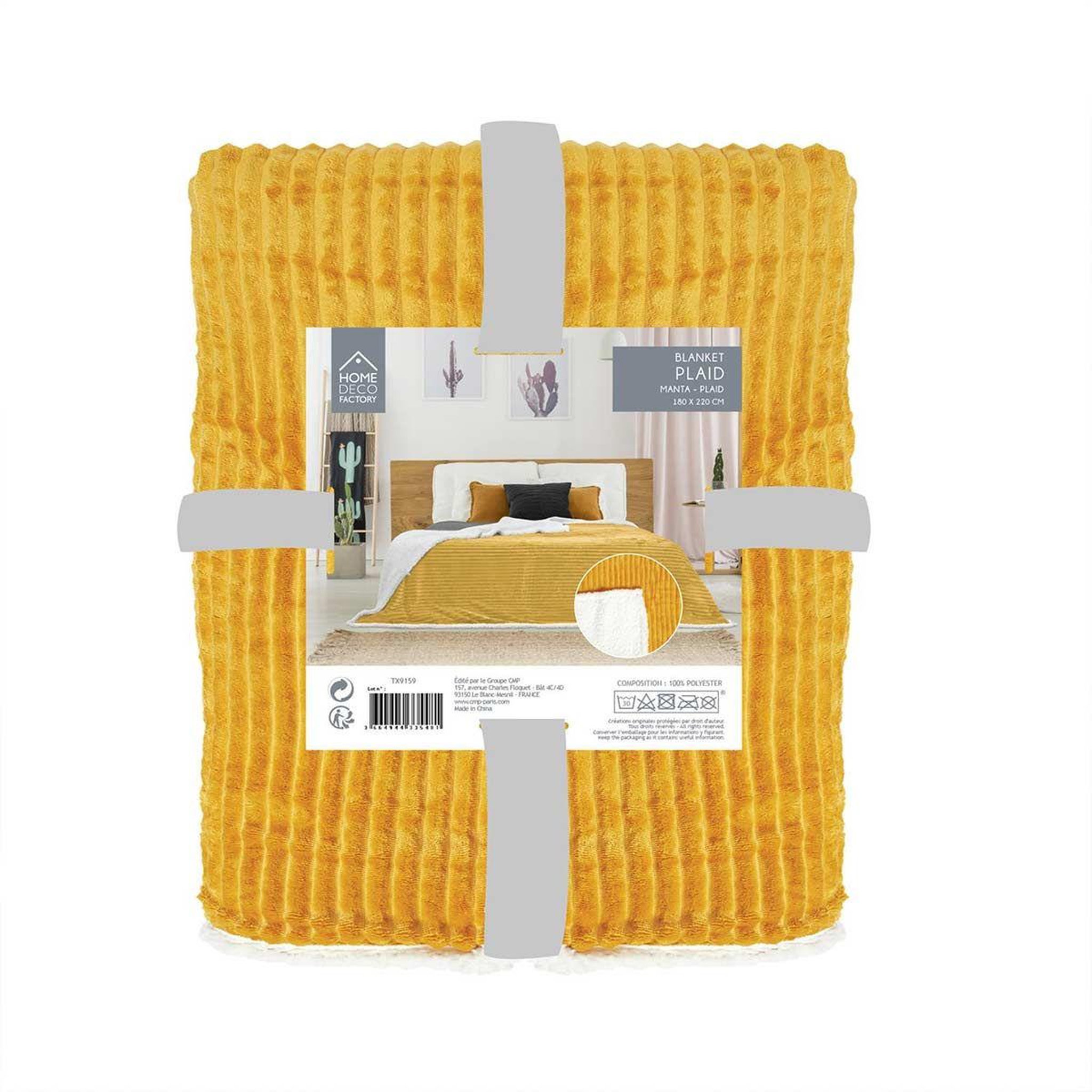 Voir la diapositive 4 : The Home Deco Factory Plaid flanelle côtelé  sherpa  180x220cm moutarde