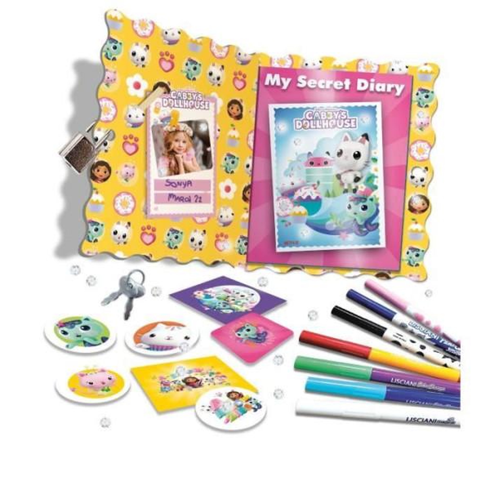 Voir la diapositive 2 : LISCIANI GIOCHI Journal secret - lisciani - gabby's dollhouse - stylos magiques - lampe uv et cadenas - personnalisation créative