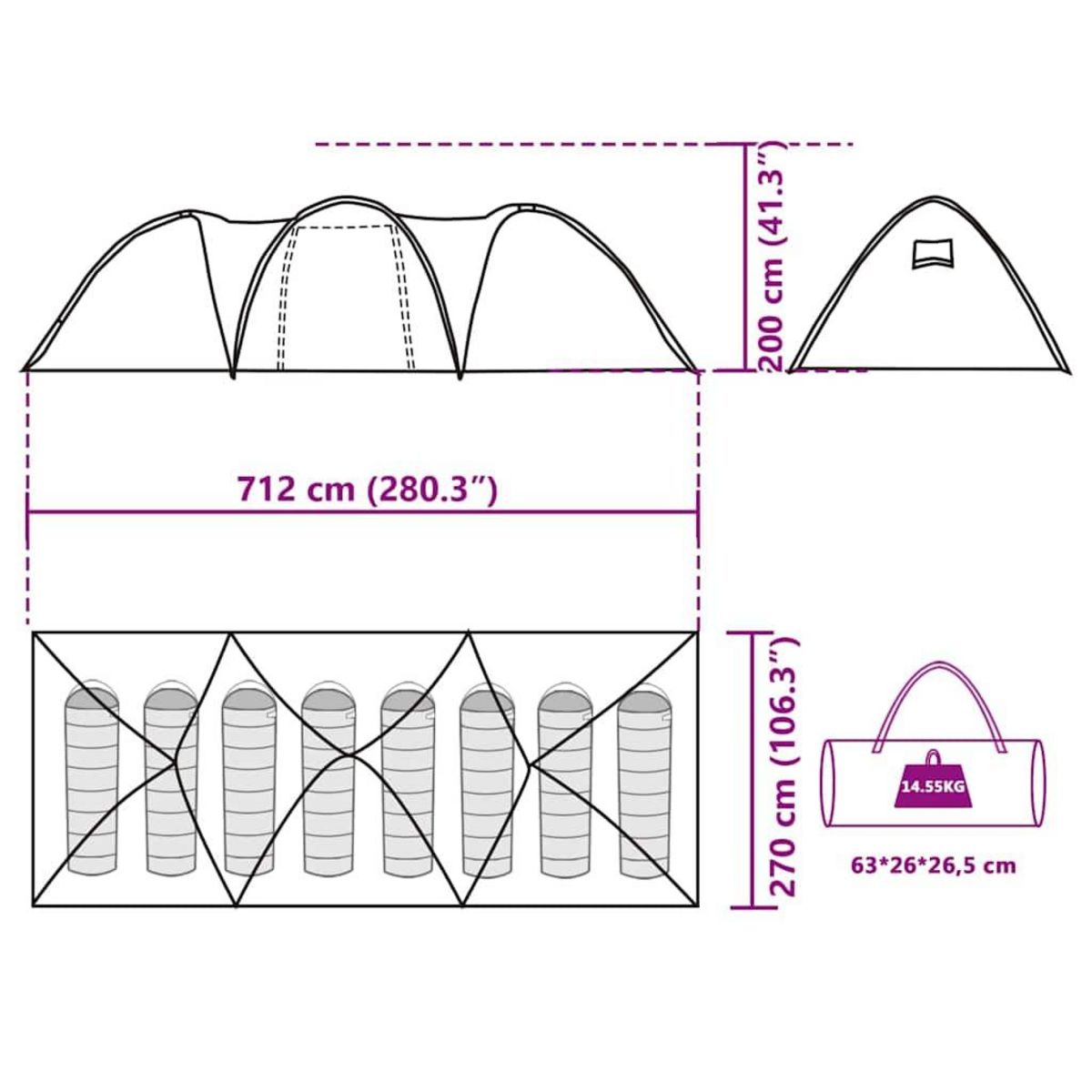 VIDAXL Tente familiale a dome 8 personnes bleu impermeable