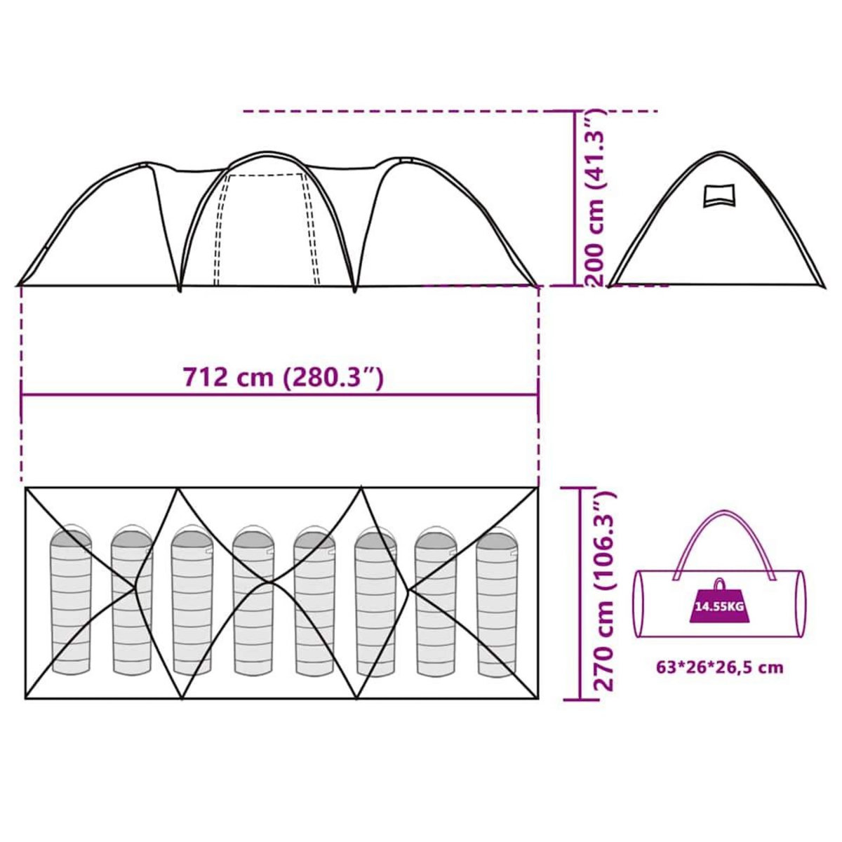 VIDAXL Tente familiale a dome 8 personnes bleu impermeable