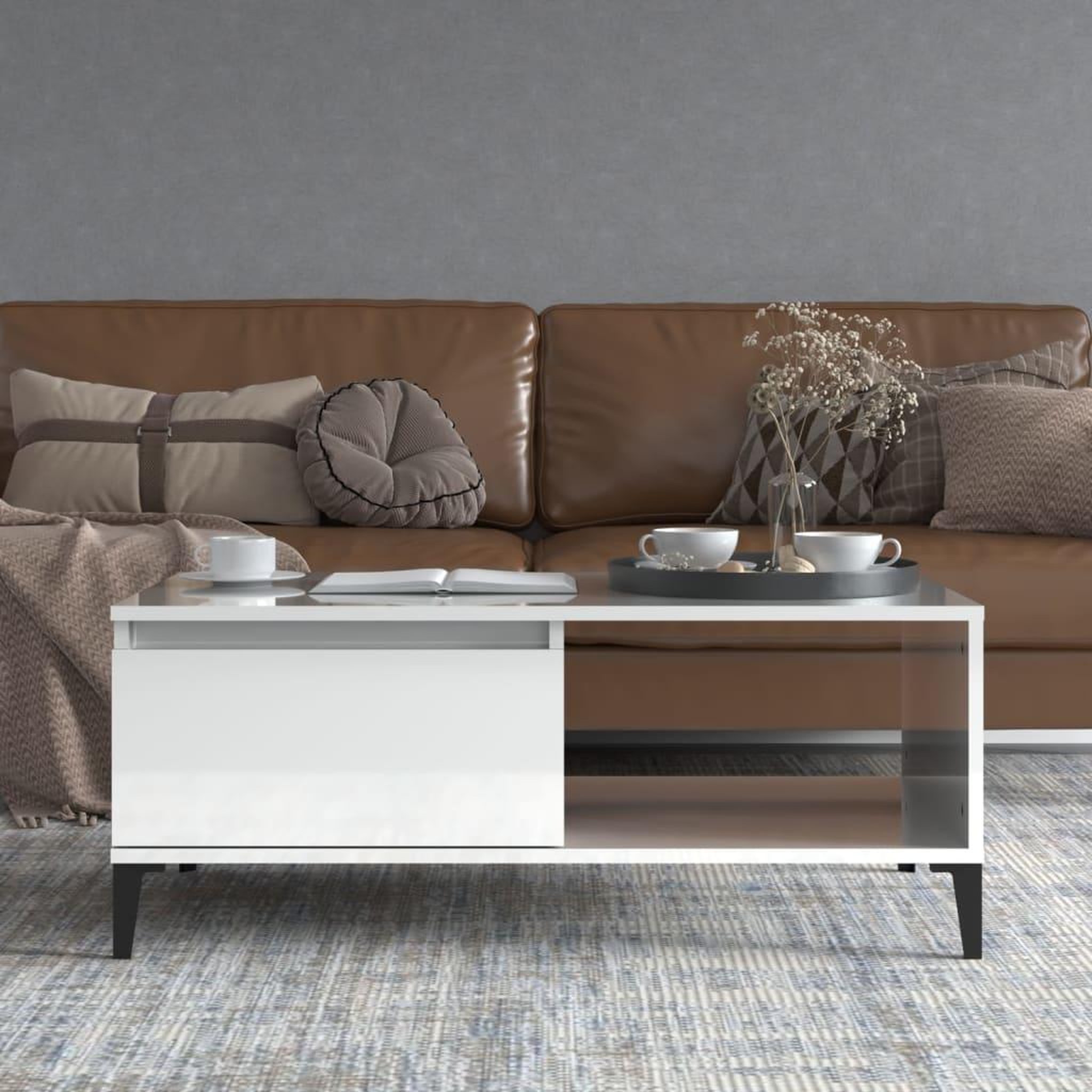Voir la diapositive 3 : VIDAXL Table basse Blanc brillant 90x50x36,5 cm Bois d'ingenierie