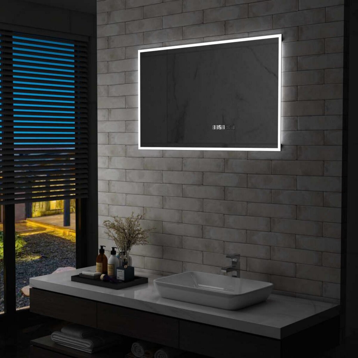 VIDAXL Miroir a LED et capteur tactile et affichage d'heure 100x60 cm