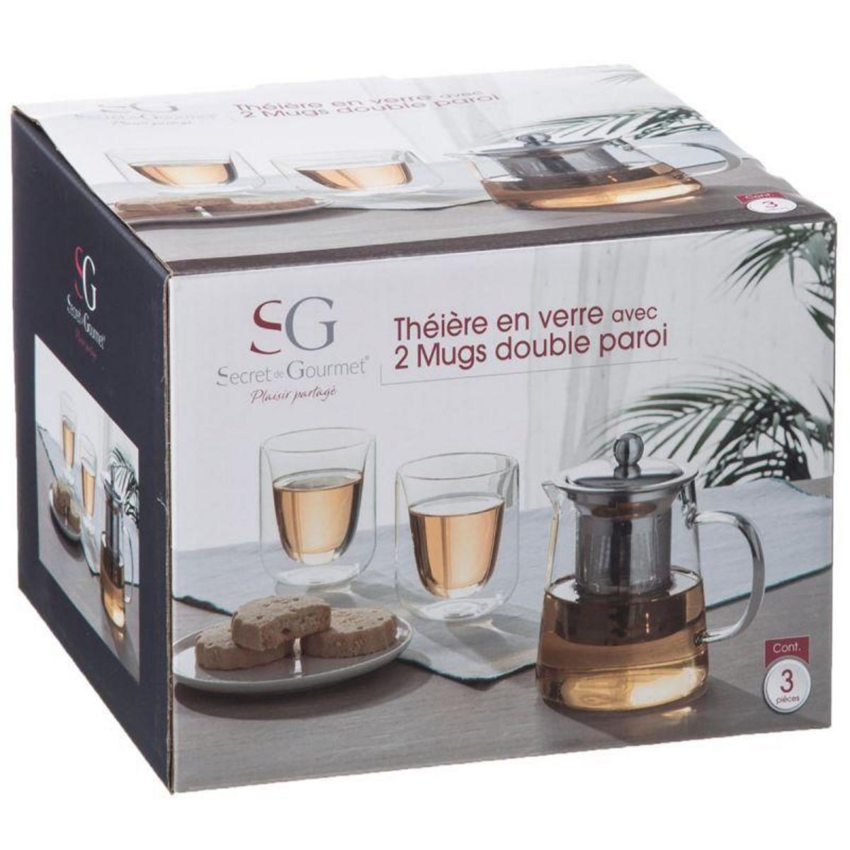  Coffret Théière & 2 Tasses  Thé  60cl Transparent