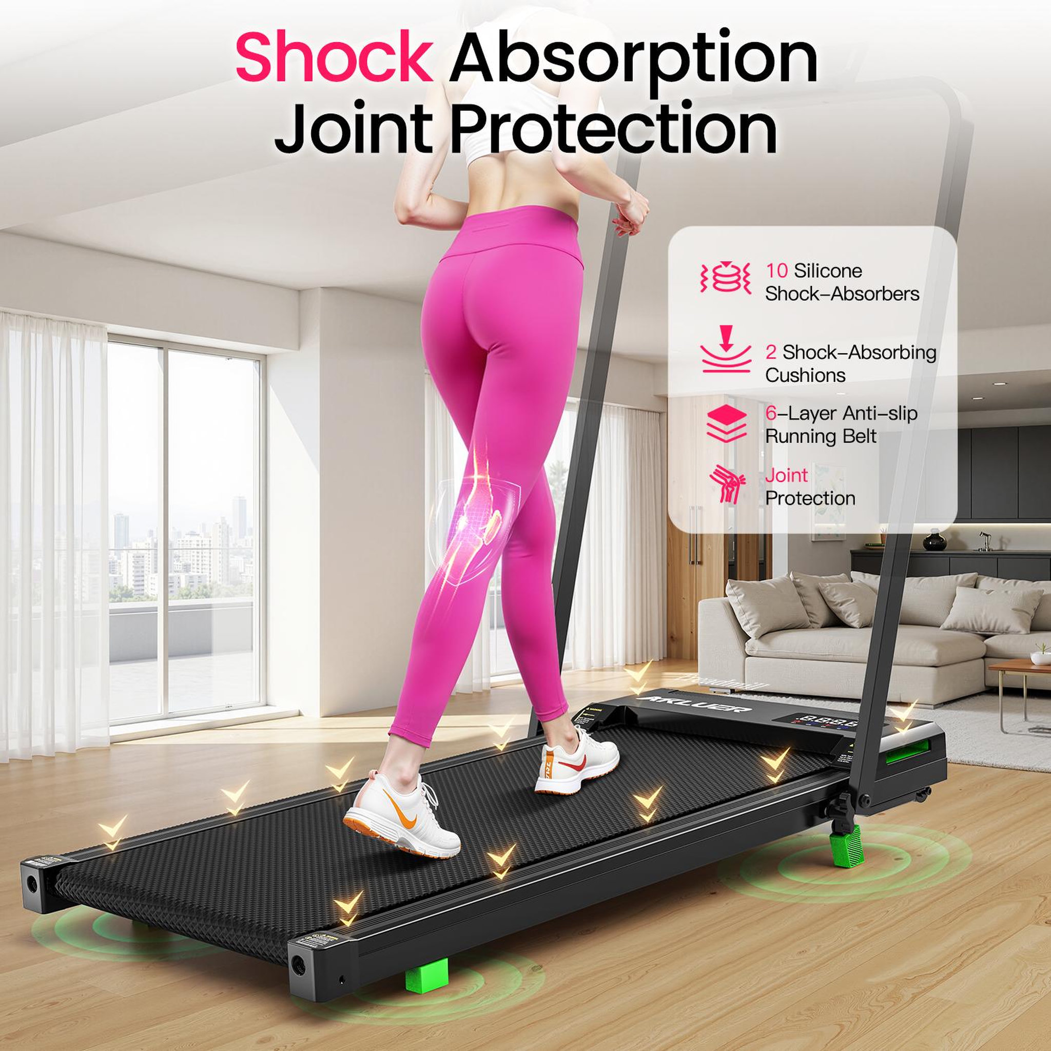 Voir la diapositive 4 : AKLUER Tapis roulant inclinable pliable akluer h03 avec barre d'appui