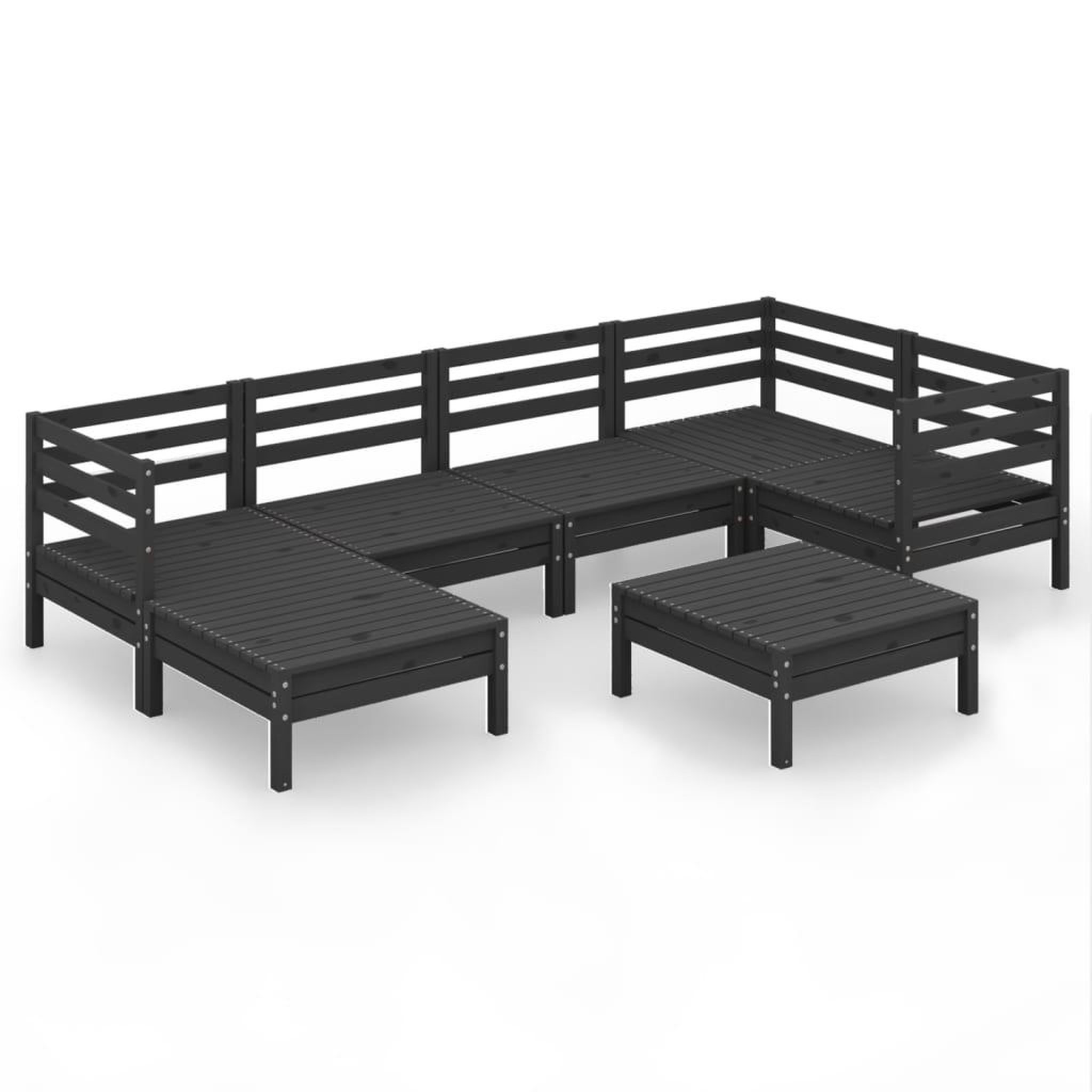 Voir la diapositive 2 : VIDAXL Salon de jardin 7 pcs Bois de pin massif Noir